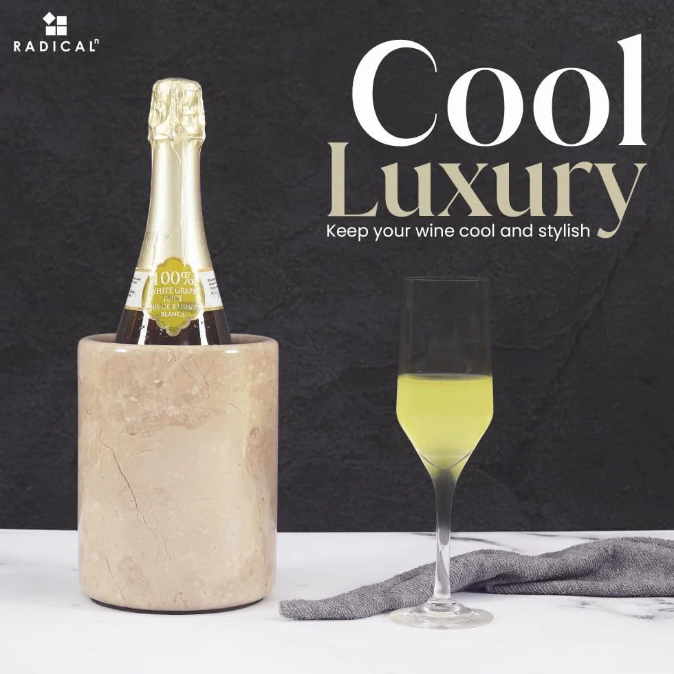 Radicaln Enfriador de vino de mármol de mesa de 5.5 x 6.5 pulgadas, enfriador de vino hecho a mano, alta y portátil, decoración del hogar y la cocina, enfriador de champán, ideal para utensilios,