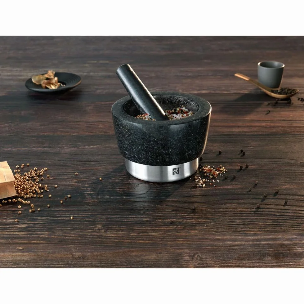 ZWILLING Mortero de especias con mazo, Altura: 10 cm, Ø 11 cm, Granito, Negro
