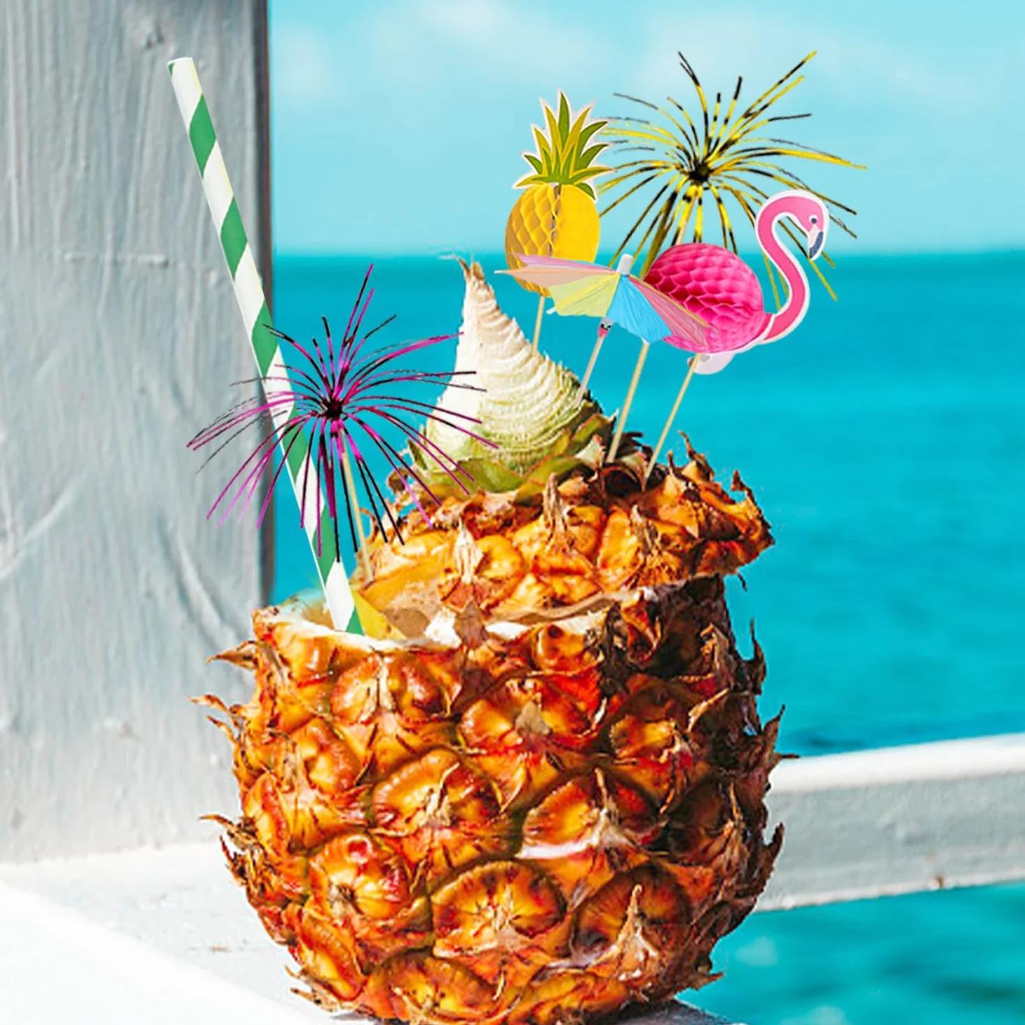 100 Uds Decoraciones De Cóctel Insertos Para Decoración De Pasteles Pajitas De Fiesta De Verano Agitadores De Cóctel Conjunto De Decoración