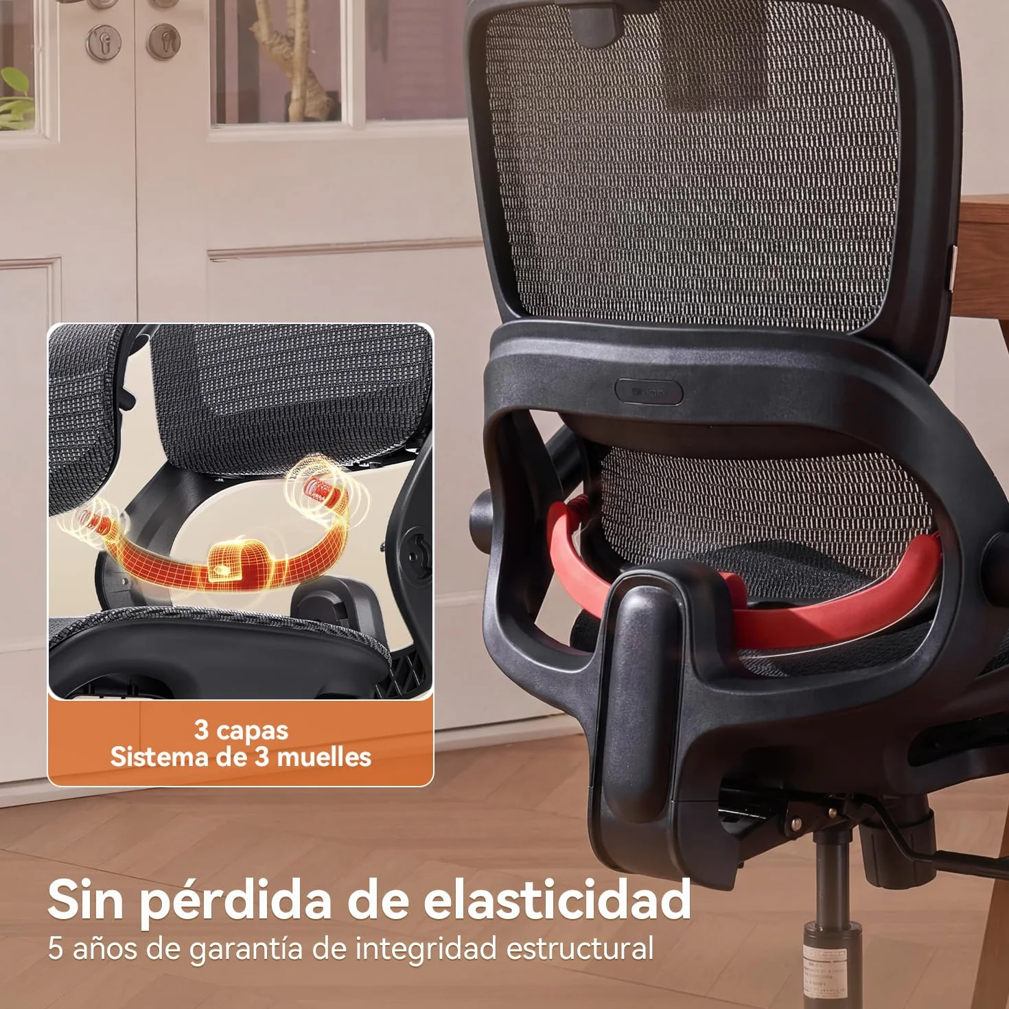 SIHOO Silla de Oficina Ergonómica B100 con Soporte Lumbar, Reposacabezas y Reposabrazos Abatibles, Negra
