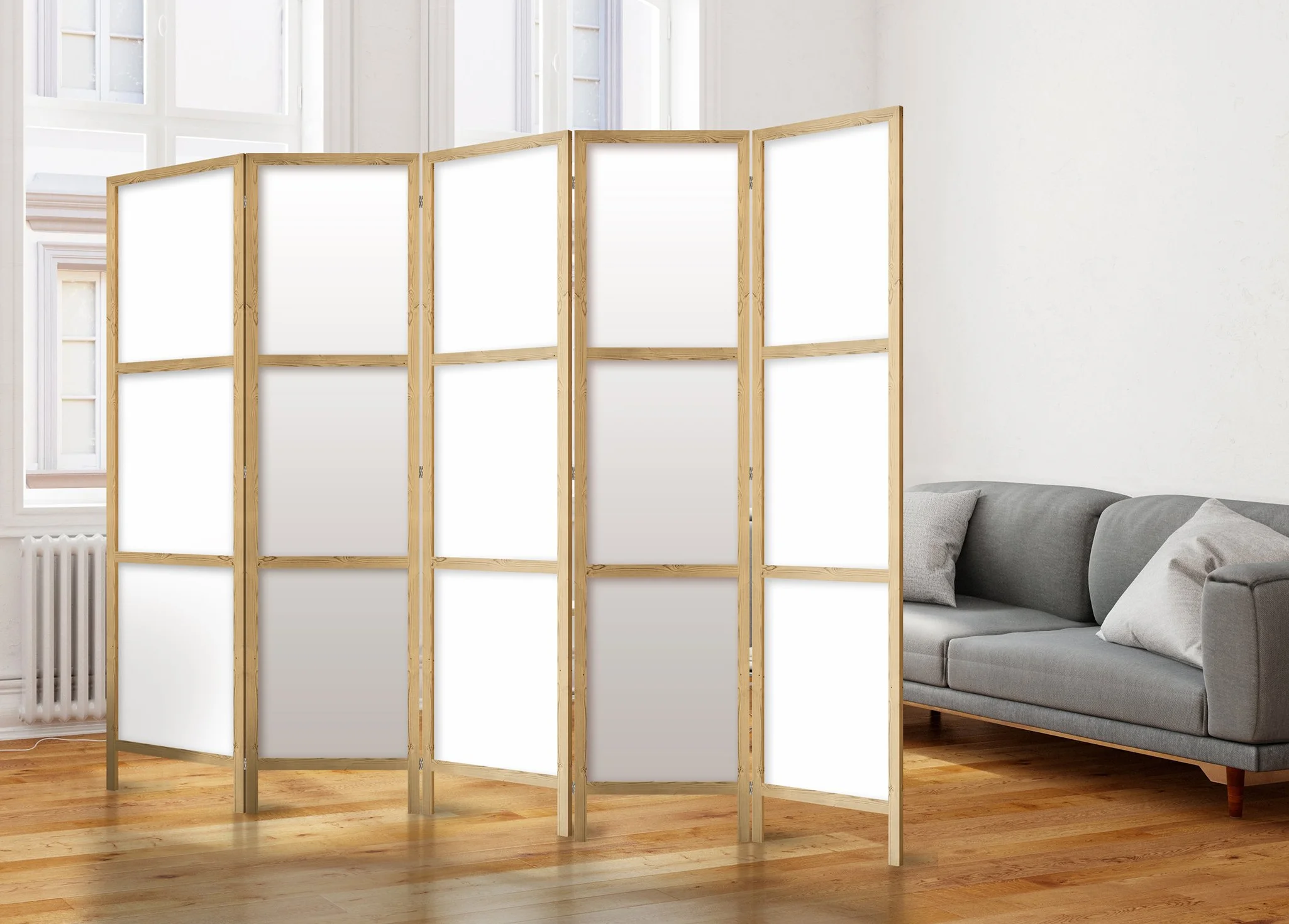 murando - Biombo Clásico XXL 225x171 cm - 5 Paneles Lienzo de Tejido no Tejido Tela sintética Separador Madera Design de Moda Hecho a Mano Deco Home Office Japón p-A-0009-z-c