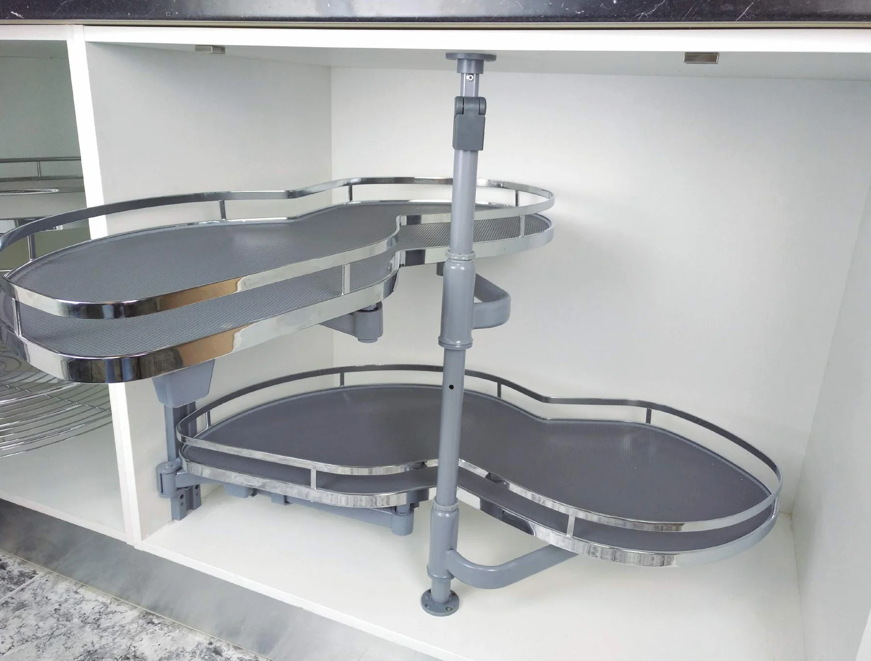 Organizador DE RINCÓN de Cocina para Armario de 900mm – 2 bandejas – Cierre Suave – RINCONERO con Apertura para Muebles de Derecha y Muebles de Izquierda – Color Gris (Derecha)