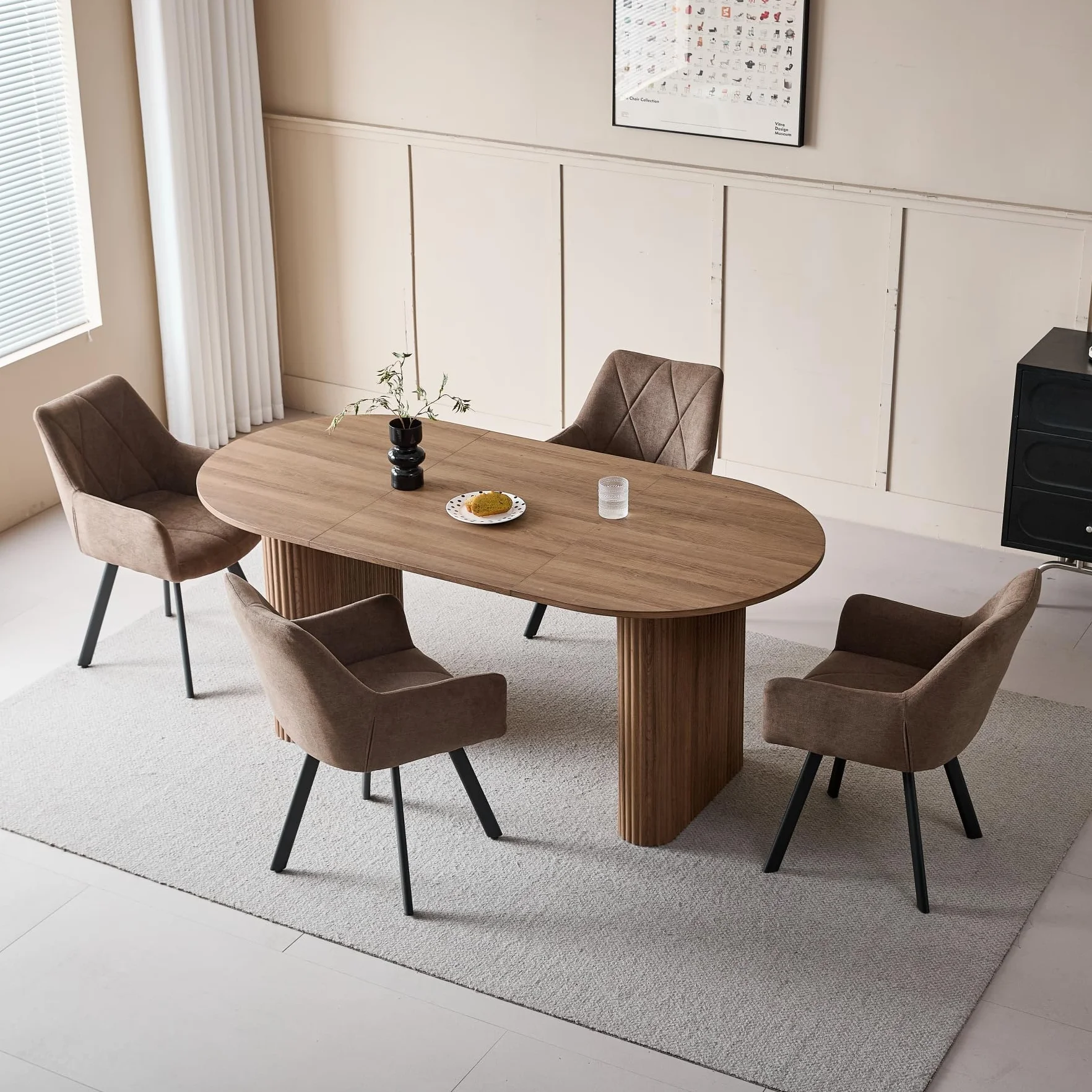 GrandCA HOME Mesa de Comedor Ovalada de Madera, Moderna Mesa de Cocina de 180 CM, Escritorio Grande de MDF, para 6-8 Personas (Marrón Oscuro)