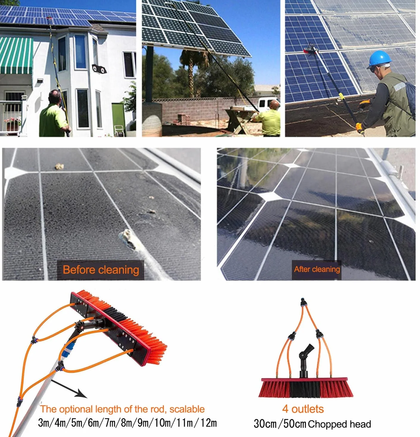 15m Limpieza de Paneles fotovoltaicos y solares Coches Caravana Camiones Camper y autobuses Lavado de Autos Cepillo de Agua Poste de Limpieza de extensión Ajustable Cepillo Placas Solares