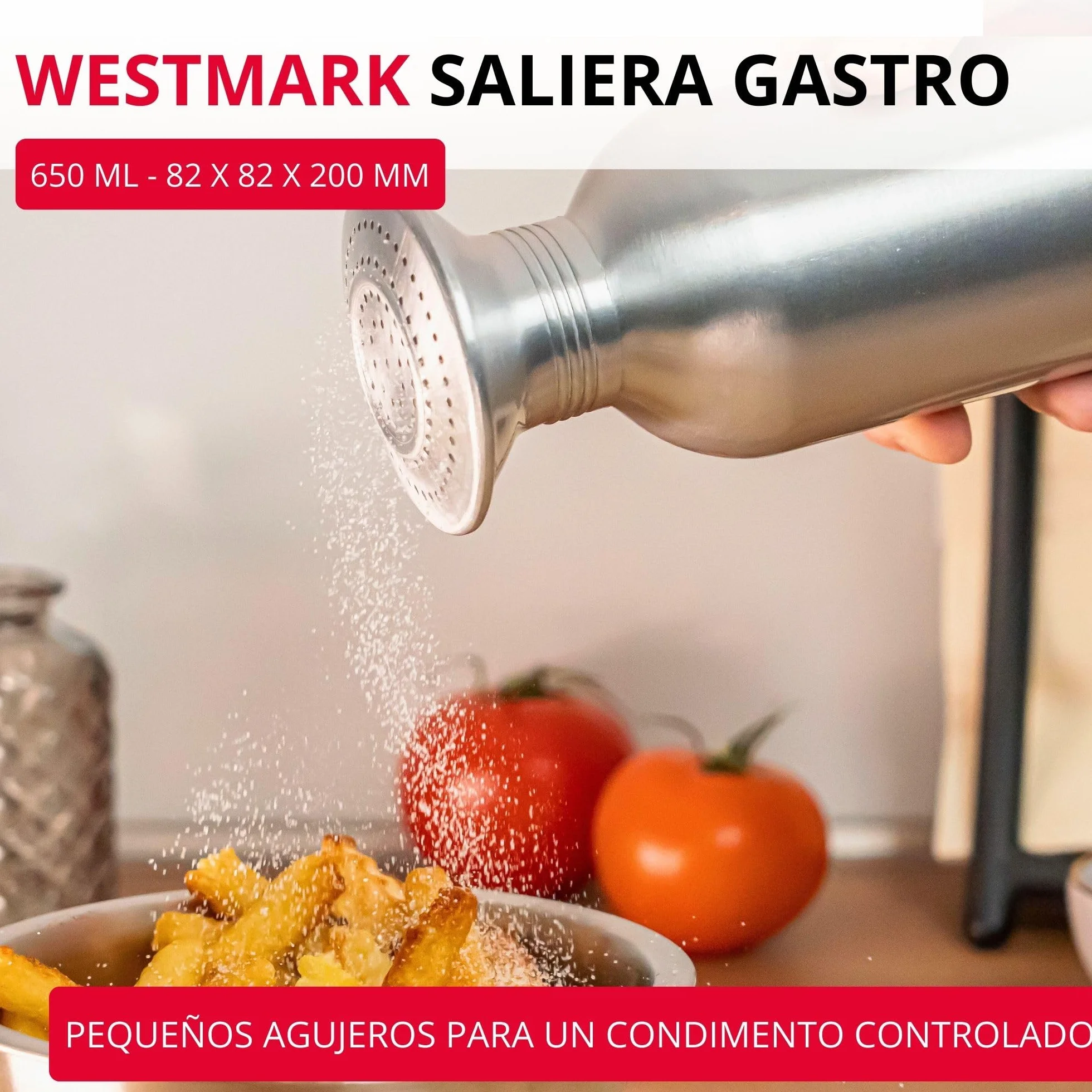 Westmark Salero gastro de aluminio Omega– práctico especiero para catering y cocinas grandes, también apto para azúcar, recipiente para sal con tapa – acero inoxidable, 650 ml