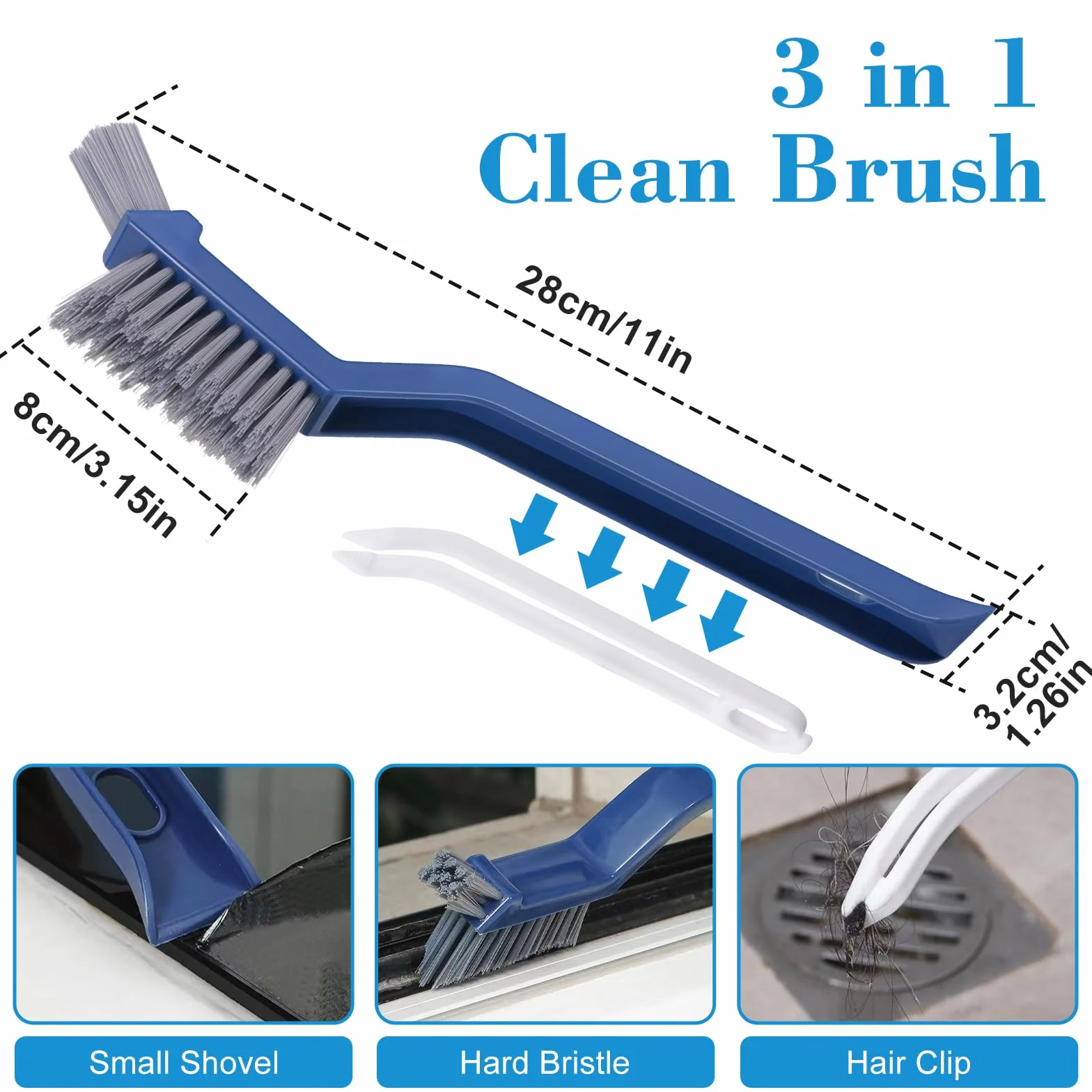 4 Cepillos Multifuncionales de Limpieza, Cerdas Duras para Huecos y Tuberías, Ideal para Baño, Cocina y Ventanas