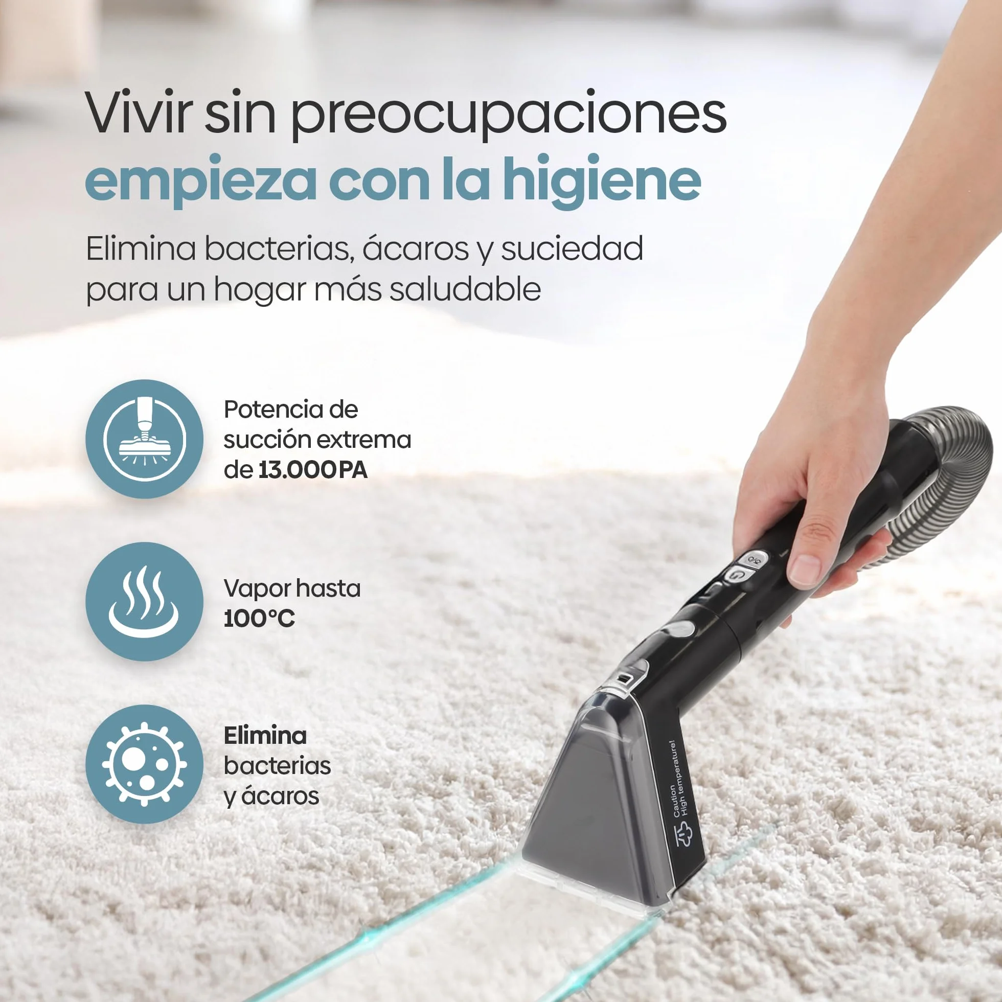 Olvy Limpiador de Alfombras PRO 1650W Aspiradora en húmedo con función de vapor 100°C