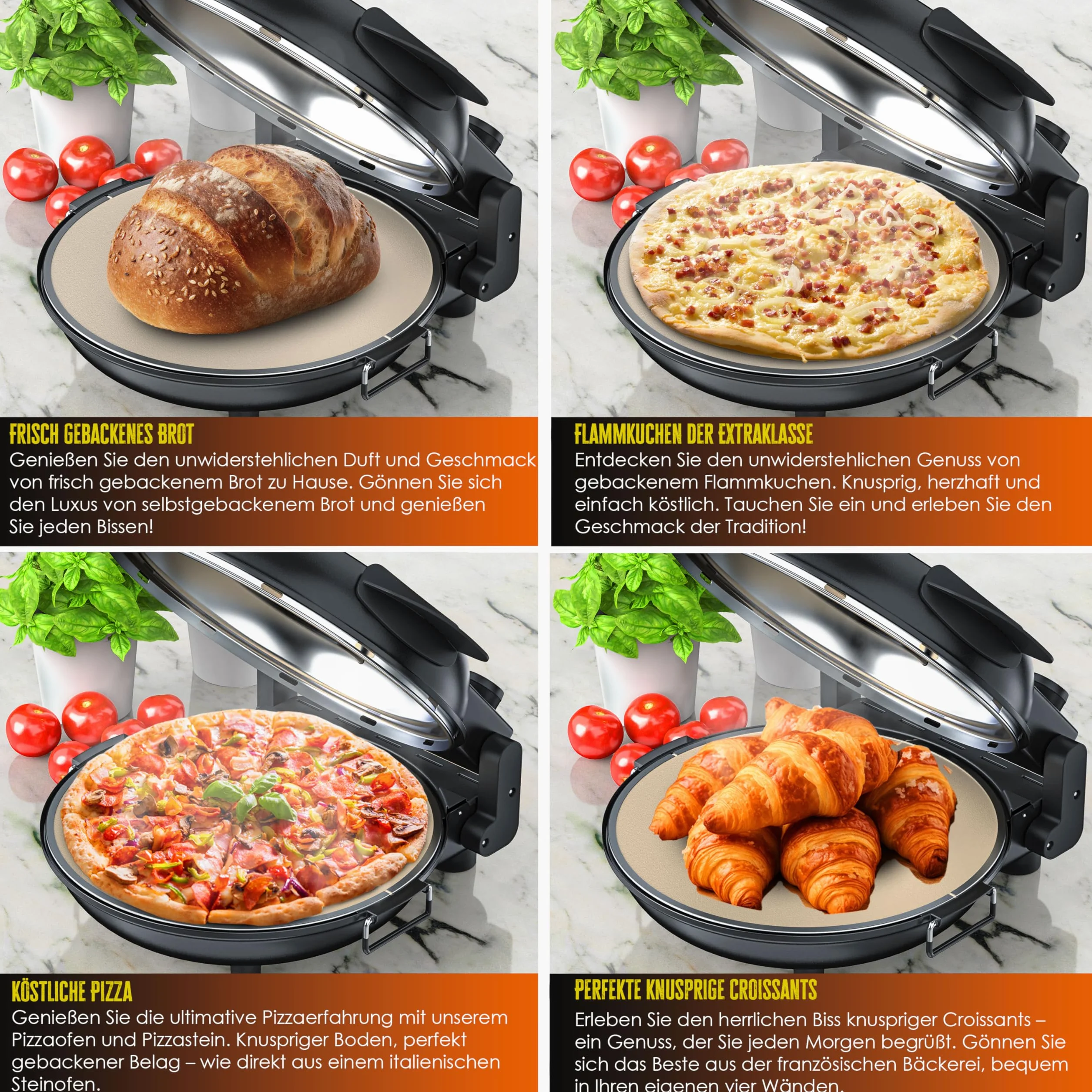 KESSER Horno eléctrico para pizza 400°C 1200W 32 cm placa piedra ignífuga temporizador 5 niveles