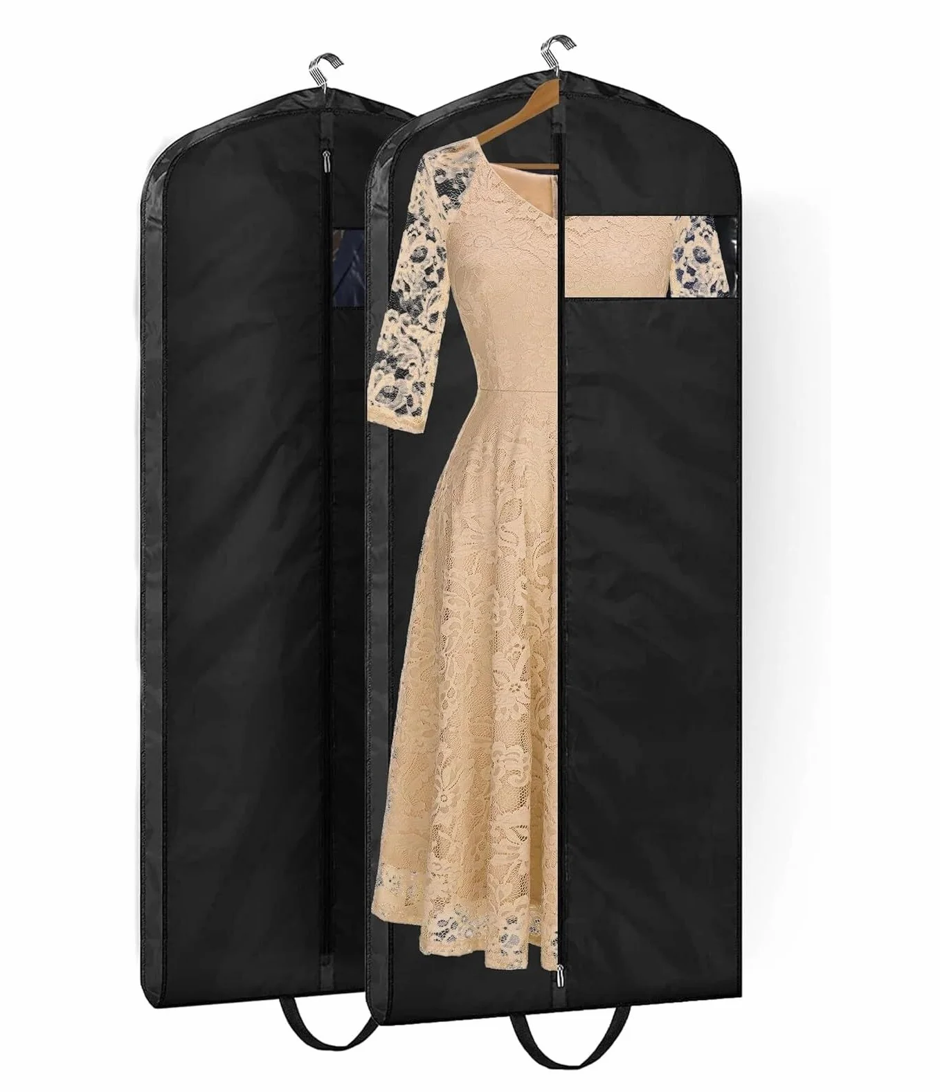 Bolsa de Traje Antipolvo 2 Bolsas De Ropa Para Colgar Ropa, Bolsas De Vestir Con Cremallera Para Vestidos Largos Con Ventana Transparente PEVA Bolsas De Vestir Fundas de Ropa Antipolvo ( Color : Black