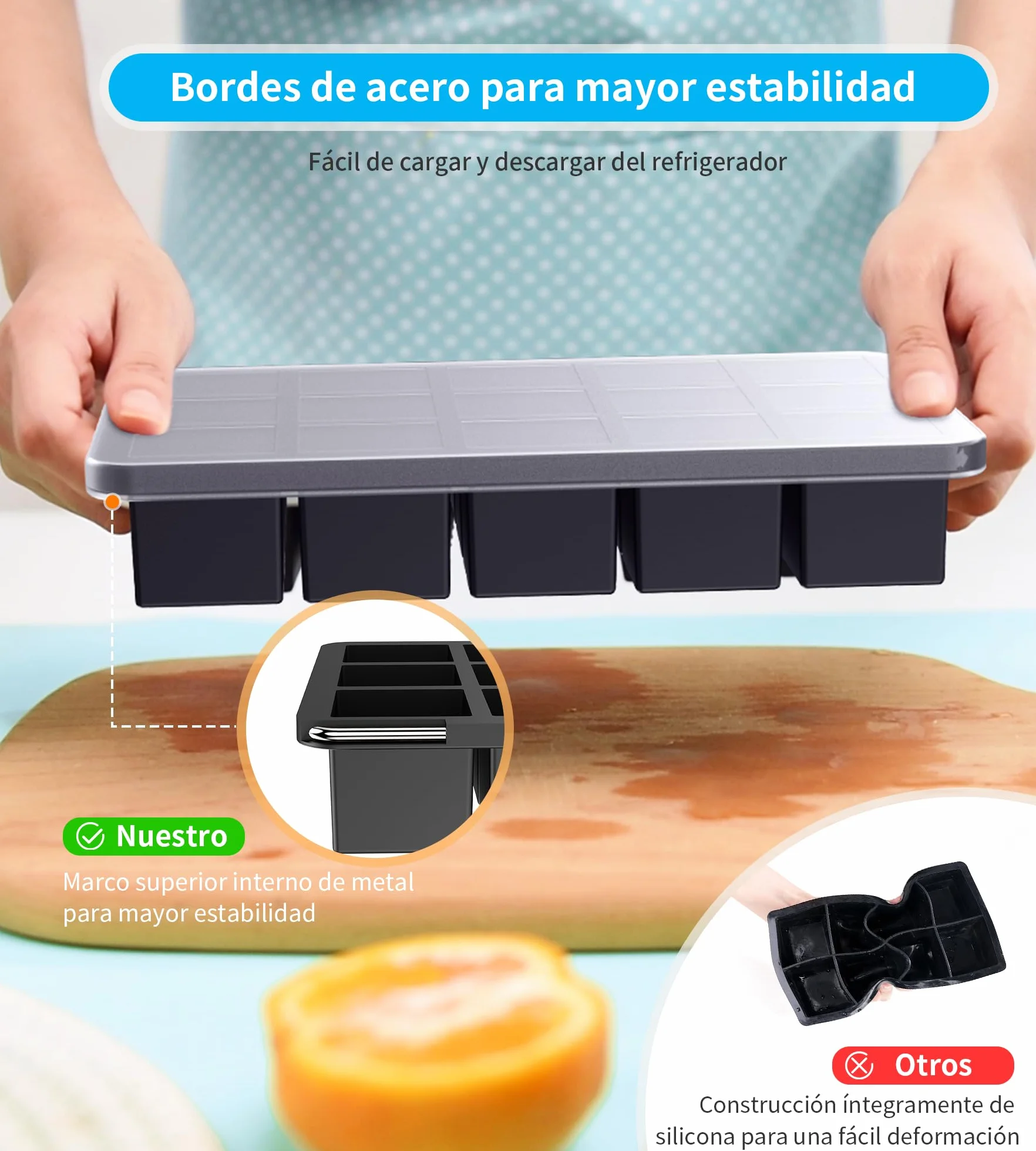 Ankway Bandejas de Cubitos de Hielo Silicona con Tapa 30 Cubiteras Cuadradas 3,2cm sin BPA