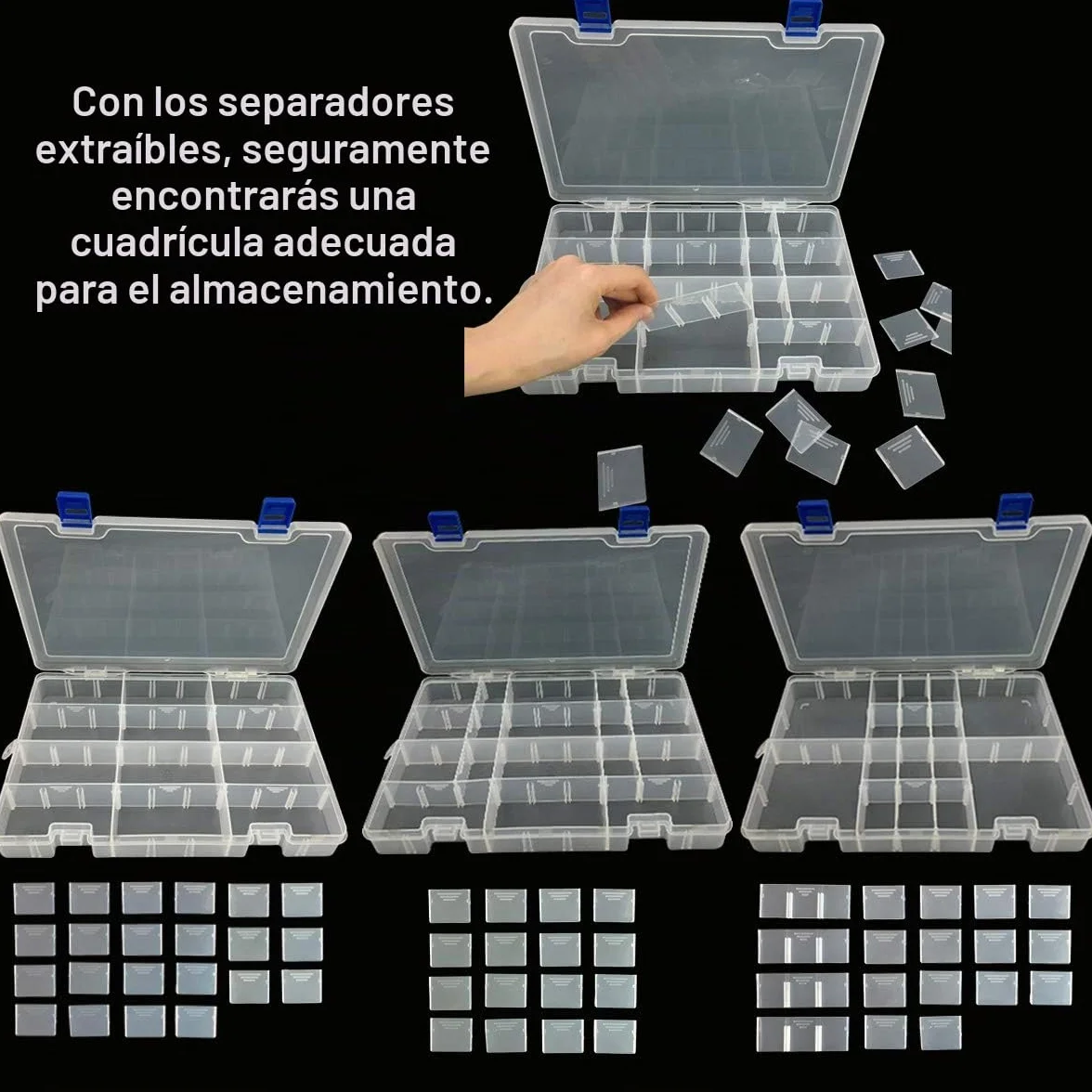 Qualsen Ajustable Caja de Almacenamiento de plástico Joyería Organizador Contenedor de Herramientas (34 Compartimientos, Transparente)