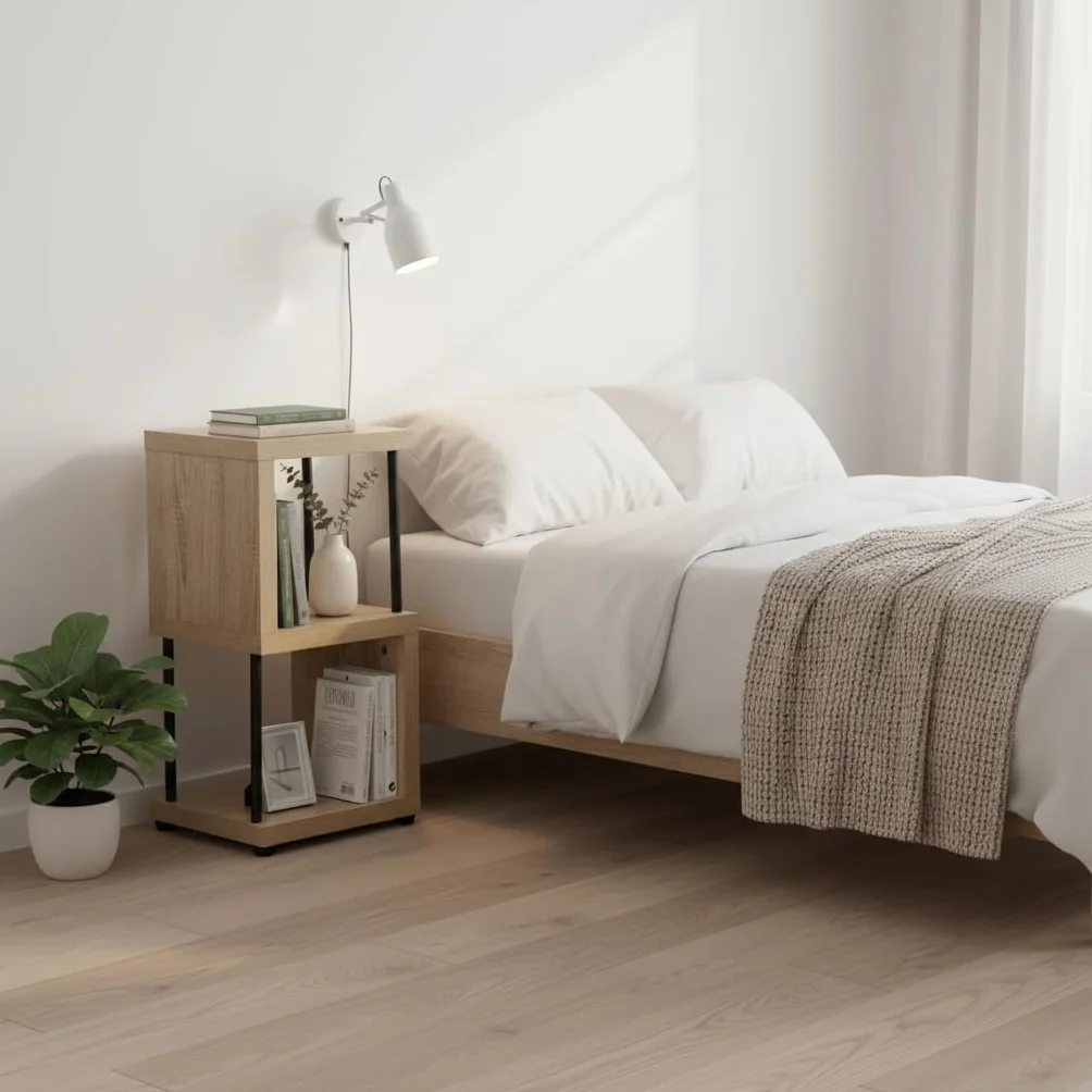 Estantería de Madera y Metal 2 Cubos 30x30x60 cm Roble y Negro, Mueble Auxiliar para Dormitorio