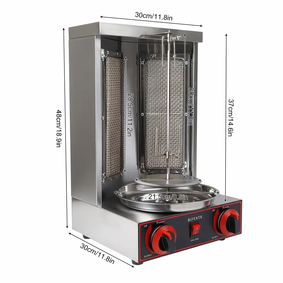 Gas Vertical Shawarma Broiler Machine 3 kW Gyro Grill with 6 Skewers