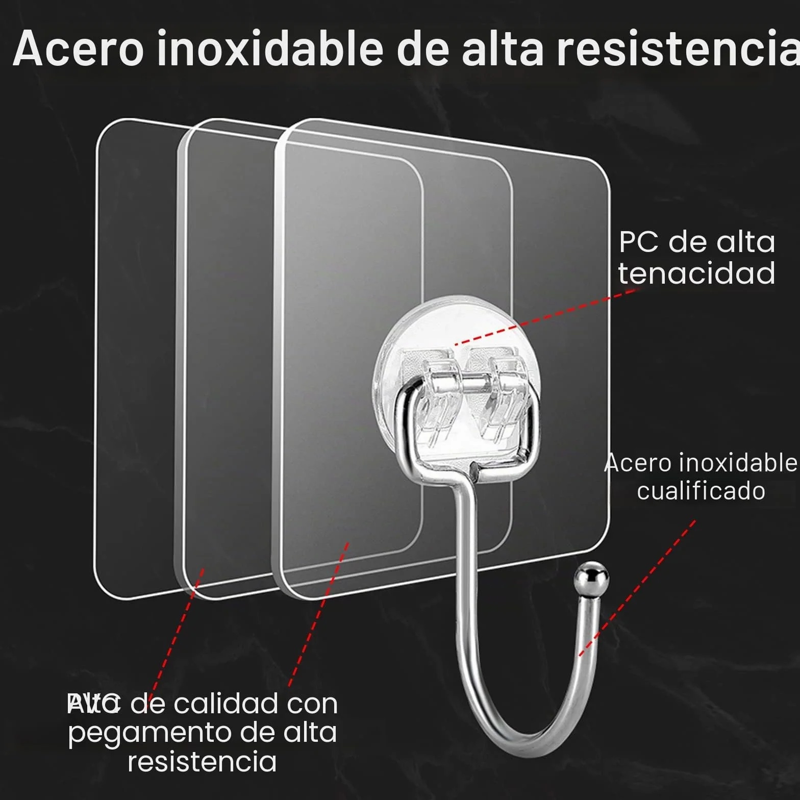 Latoxcaa Ganchos Adhesivos Grandes Extra Fuertes para Colgar, Resistencia Pesada 20 kg (Máx), 10 Unidades – Ganchos Transparentes y Desmontables, Impermeables y Antióxido, Autoadhesivos para Baño