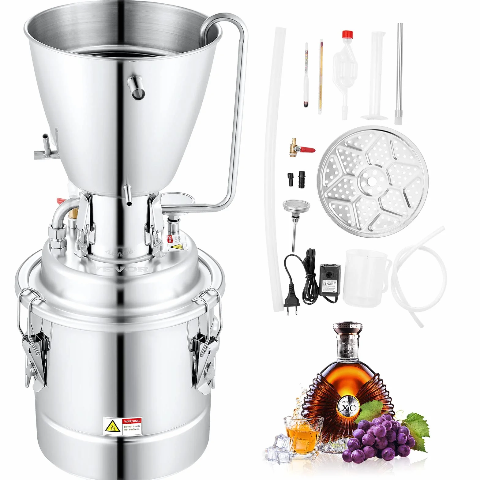 VEVOR Destilador de Alcohol 10L Acero Inoxidable Bomba de Agua 6,8-8 W Kit de Destilación