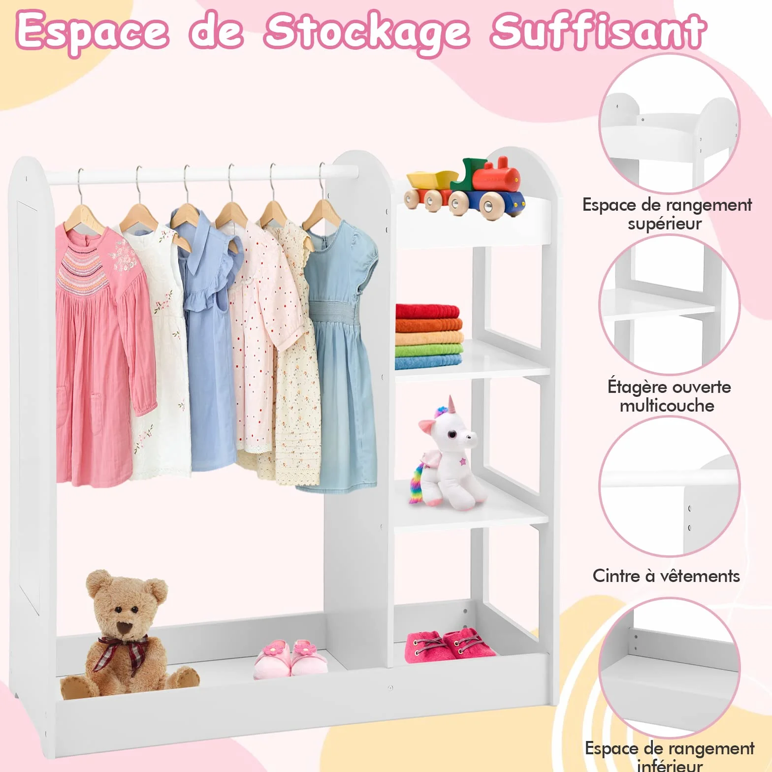 GOPLUS Armario Infantil con Espejo 4 Estantes Abiertos 93,5x38x100 cm Blanco