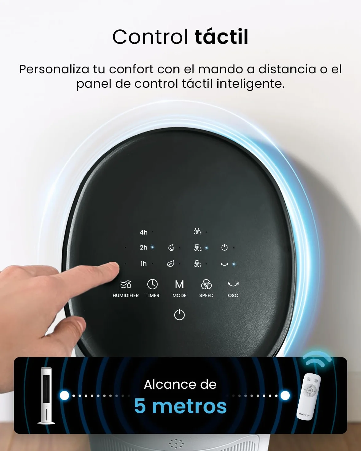 Pro Breeze OmniAir Climatizador Evaporativo Portátil 3 en 1 de 5L con Humidificación, 3 Velocidades, Temporizador 7H, Mando a Distancia y Oscilación - Enfriador de Aire Evaporativo - Blanco