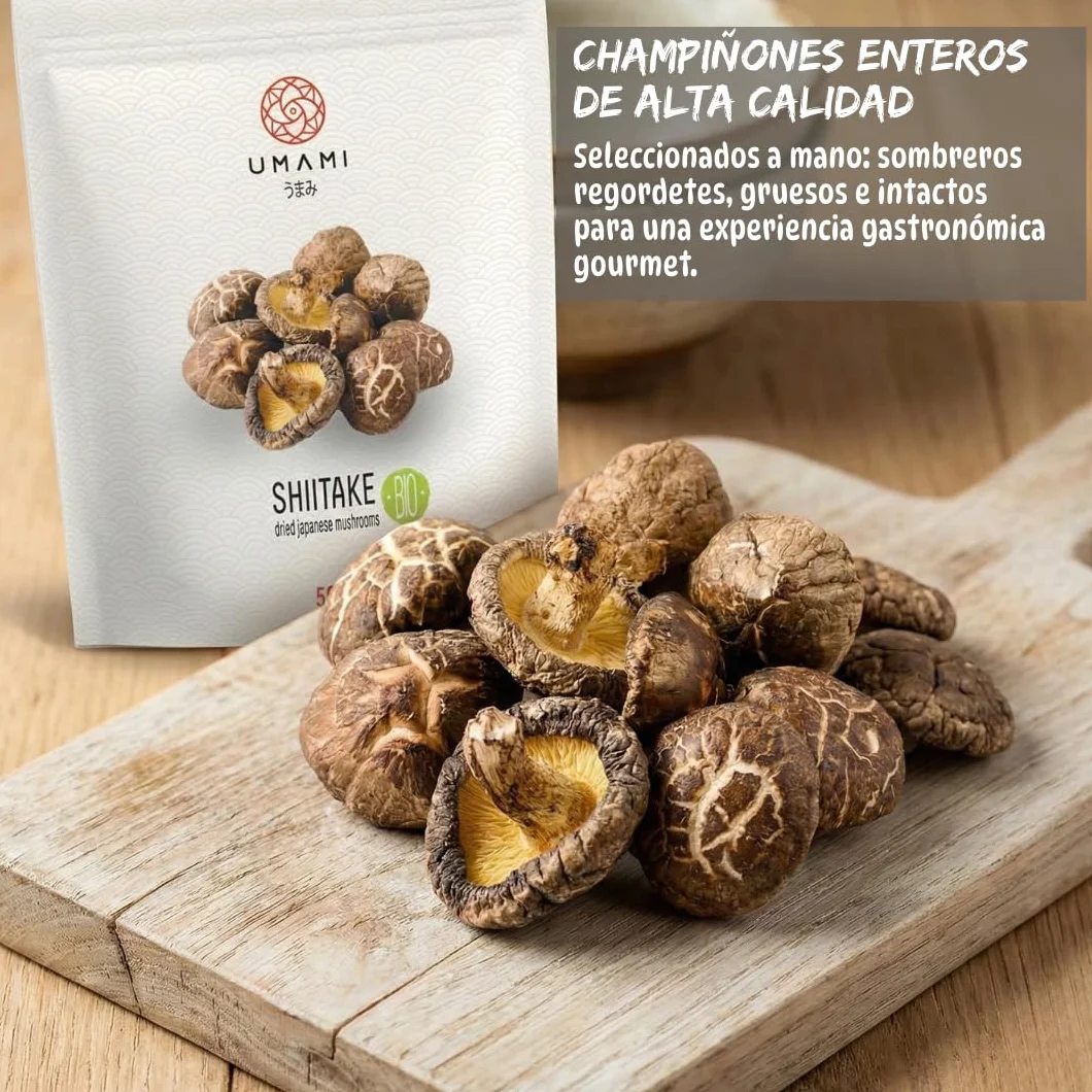 Umami Setas Shiitake BIO Japonesas 50g Secadas Naturalmente Origen Kyushu Japón Calidad Premium para Ramen Sopas Risottos 100% Natural