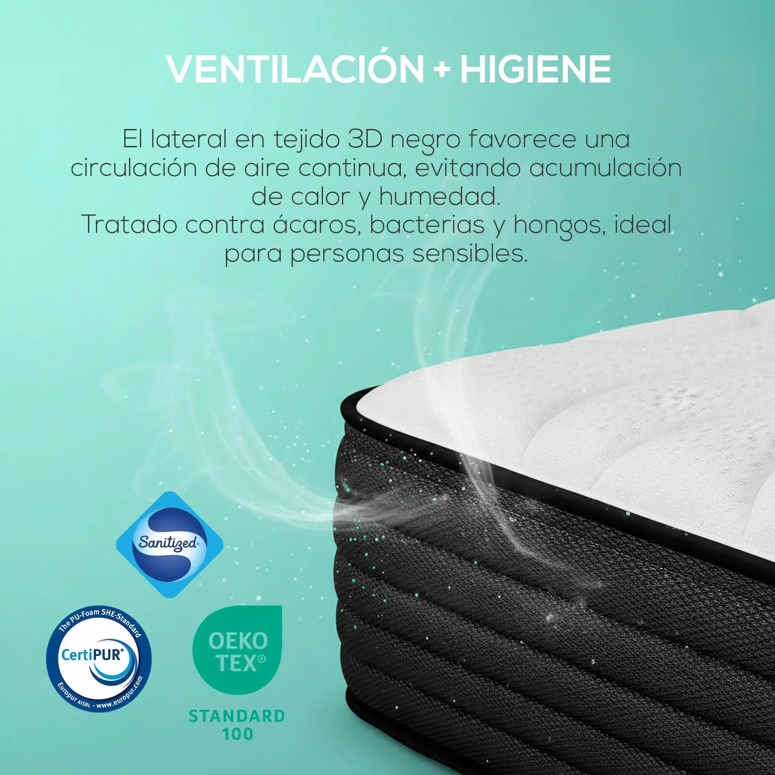 DUÉRMETE ONLINE - Colchón Viscoelástico Pocket Visco Reversible (Cara Invierno-Verano) Firmeza-Dureza Media-Alta, Grosor 20cm, Antiácaros, Antibacerias e Hipoalergénico, 135x190