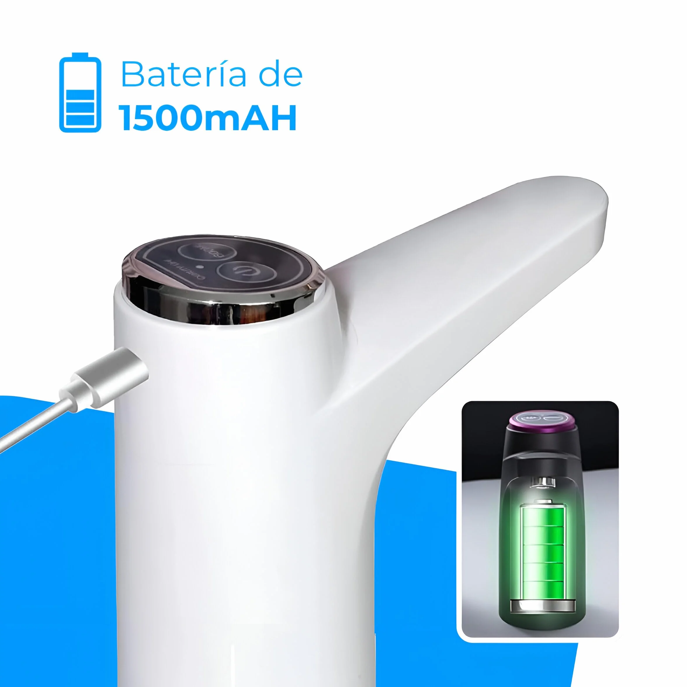 NK Dispensador de Agua - Indicador LED, Batería 1200 mAh Recargable por USB, Material de Silicona, Compatible con Garrafas y Botellas 4,5L 5L 7,5L 10L 11,3L 15L 18,9L Adaptador de 3,8-4,8cm (Blanco)