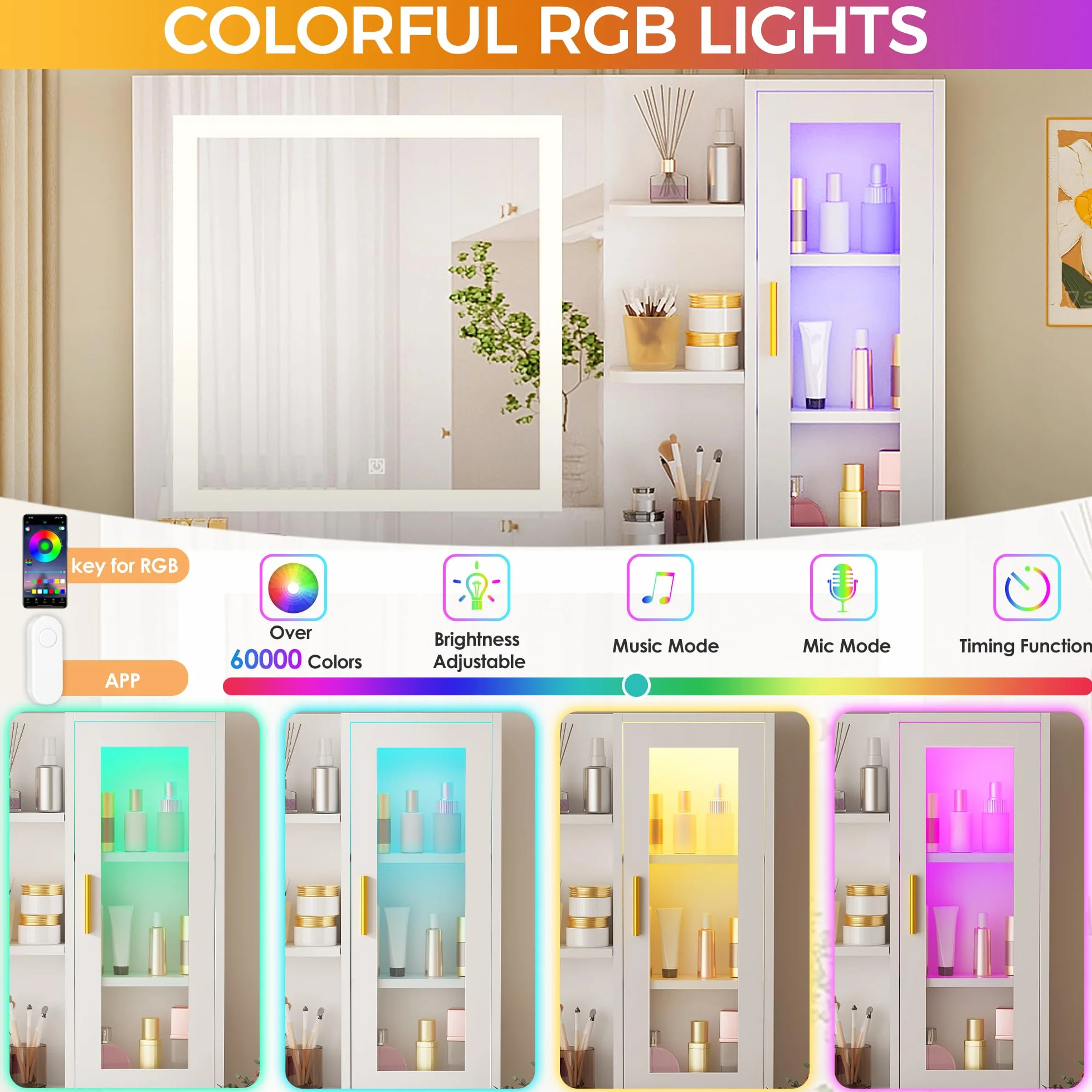 ANWBROAD Grande Tocador de Maquillaje con Luz LED y Enchufes 3 Colores Brillo Ajustable Mesa de Maquillaje con 8 Cajones Blanco BDT77W