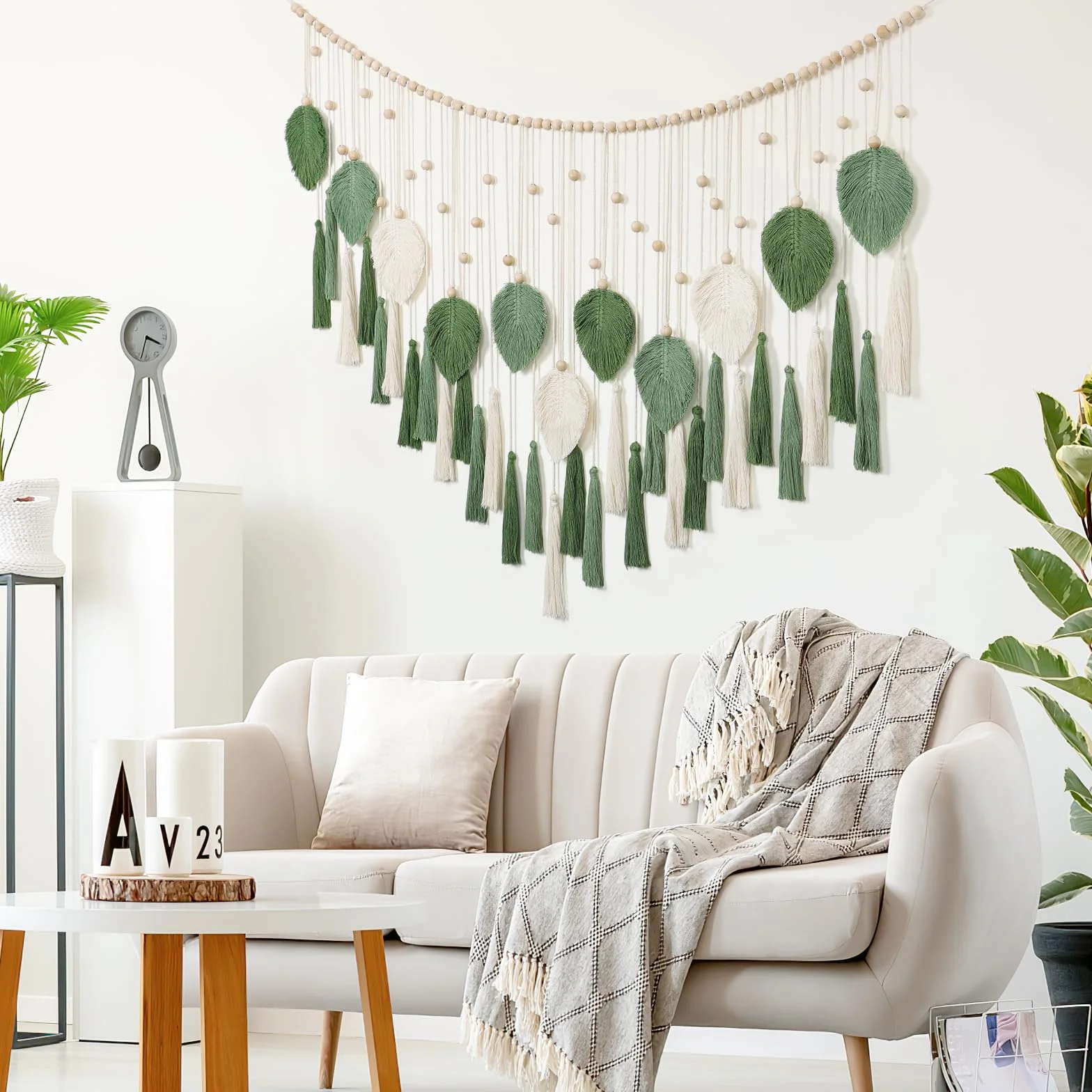 Dremisland Tapiz Decorativo Pared con Borla de Hoja 130x80cm Macrame pared Hecho a Mano Tapiz Pared Grande de Algodón Bohemio Decoración pared Salon Dormitorio Apartamento Habitación de Los Niños