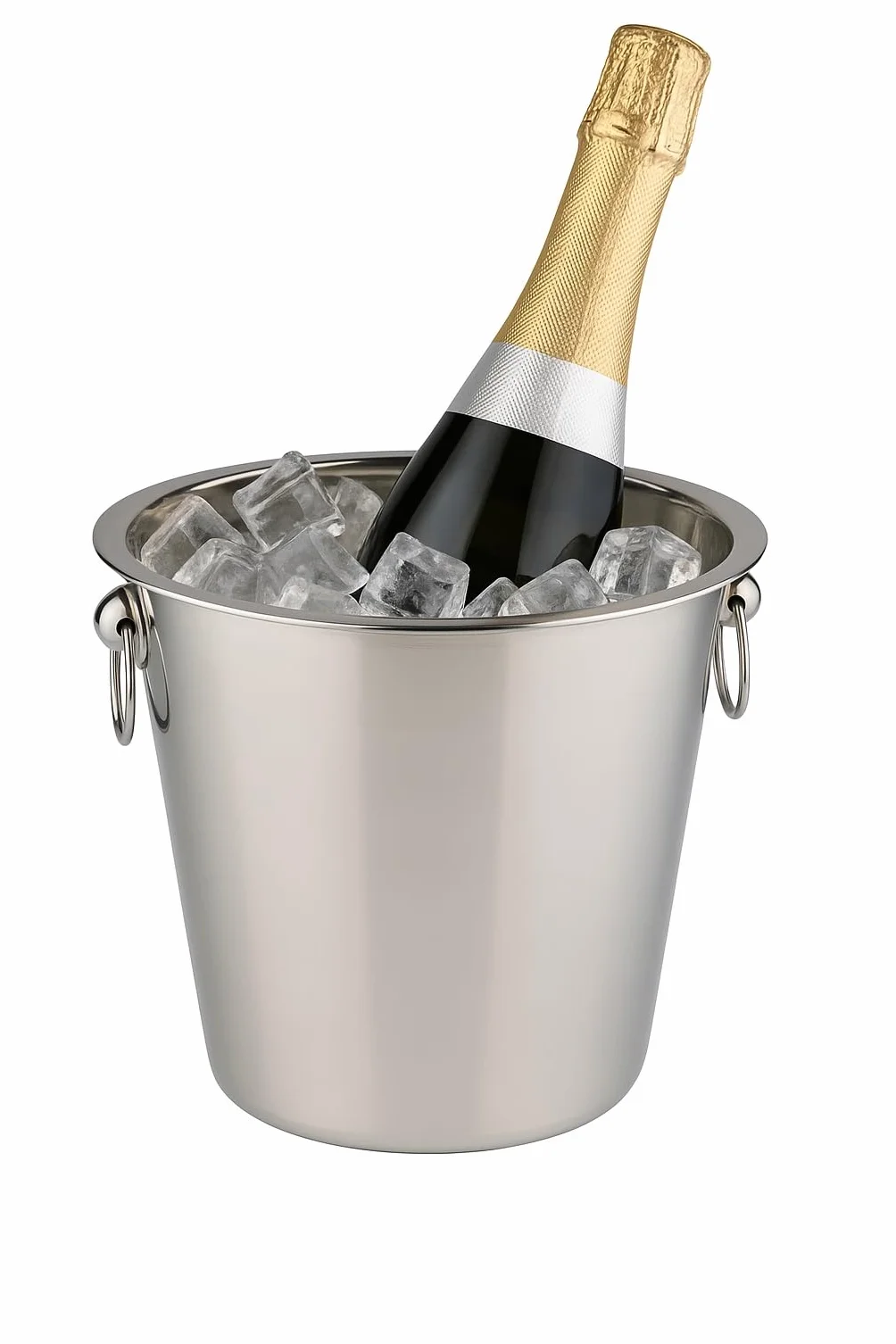 Bambelaa! Enfriador de champán, acero inoxidable, grande, brillante, con asas de anillo, cubo de vino, enfriador de botellas de champán, color plateado (diámetro aprox. 22 cm)