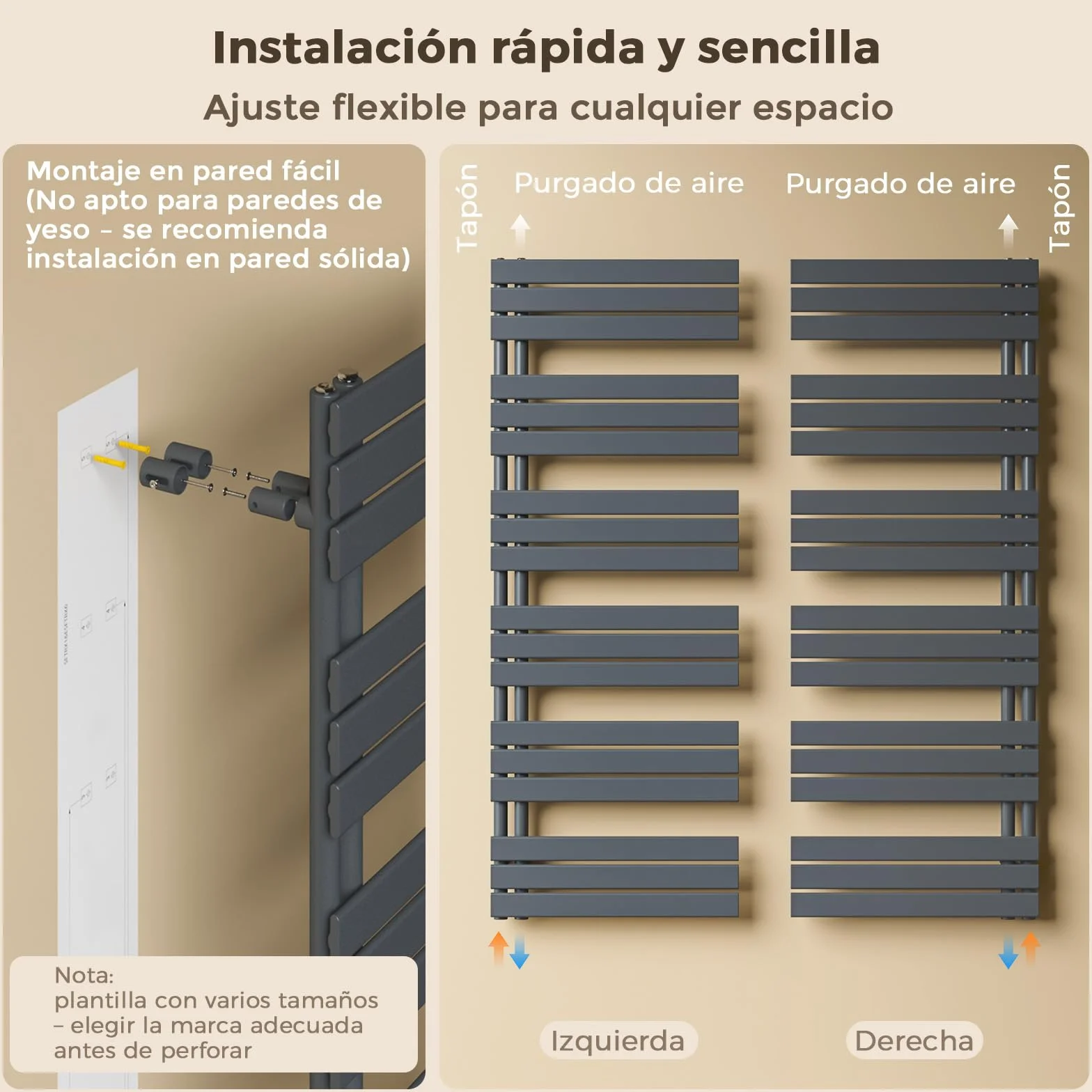 S'AFIELINA Radiador de diseño para baño, radiador toallero Agua calefaccion Antracita, Conexión Central,1041x500mm, radiador para baño, secador de Toallas, 555 vatios（Válvula no incluida）
