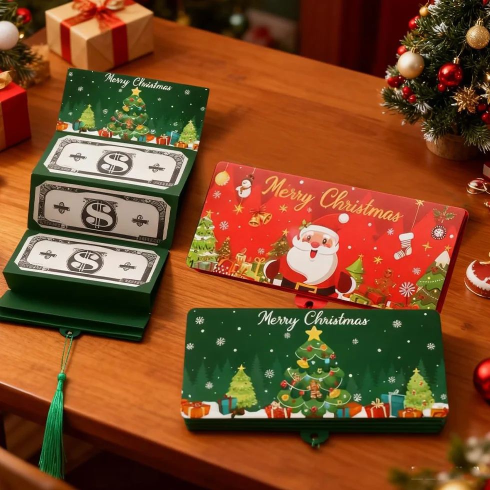 4PCS Soporte para Dinero o Tarjetas de Regalo de Navidad con 10 Ranuras, Porta Dinero de Navidad, Sobre de Birthday Card Sorpresa, Regalos Sorpresa para Adolescentes, Niñas, Niños, Mujeres