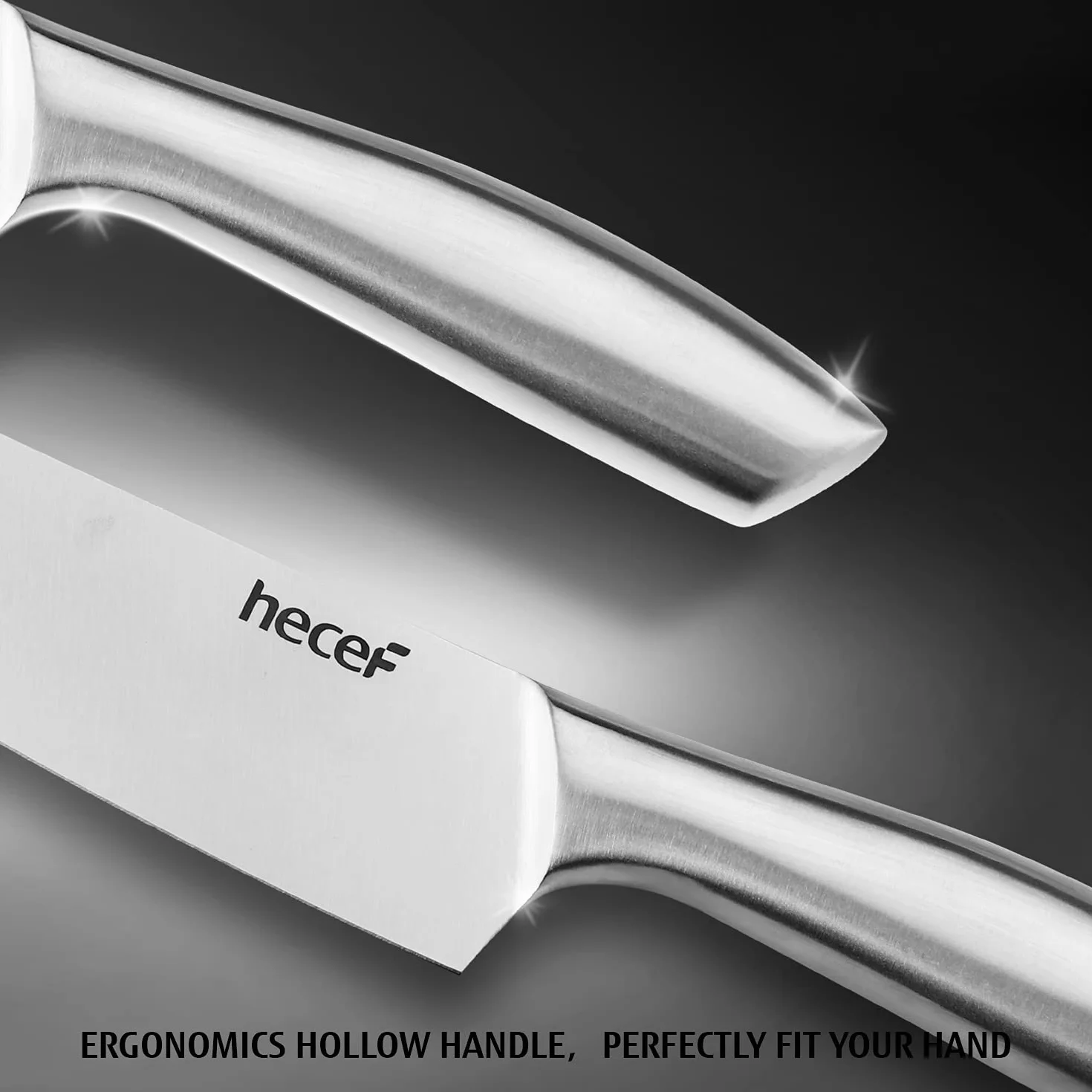 hecef 5 Piezas Juego de Cuchillos con Mango Hueco，Cuchillos de Acero Inoxidable Pulido Avanzado, Juego de Cuchillos de Chef Profesional, Cuchillos de Cocina con Hoja Afilada