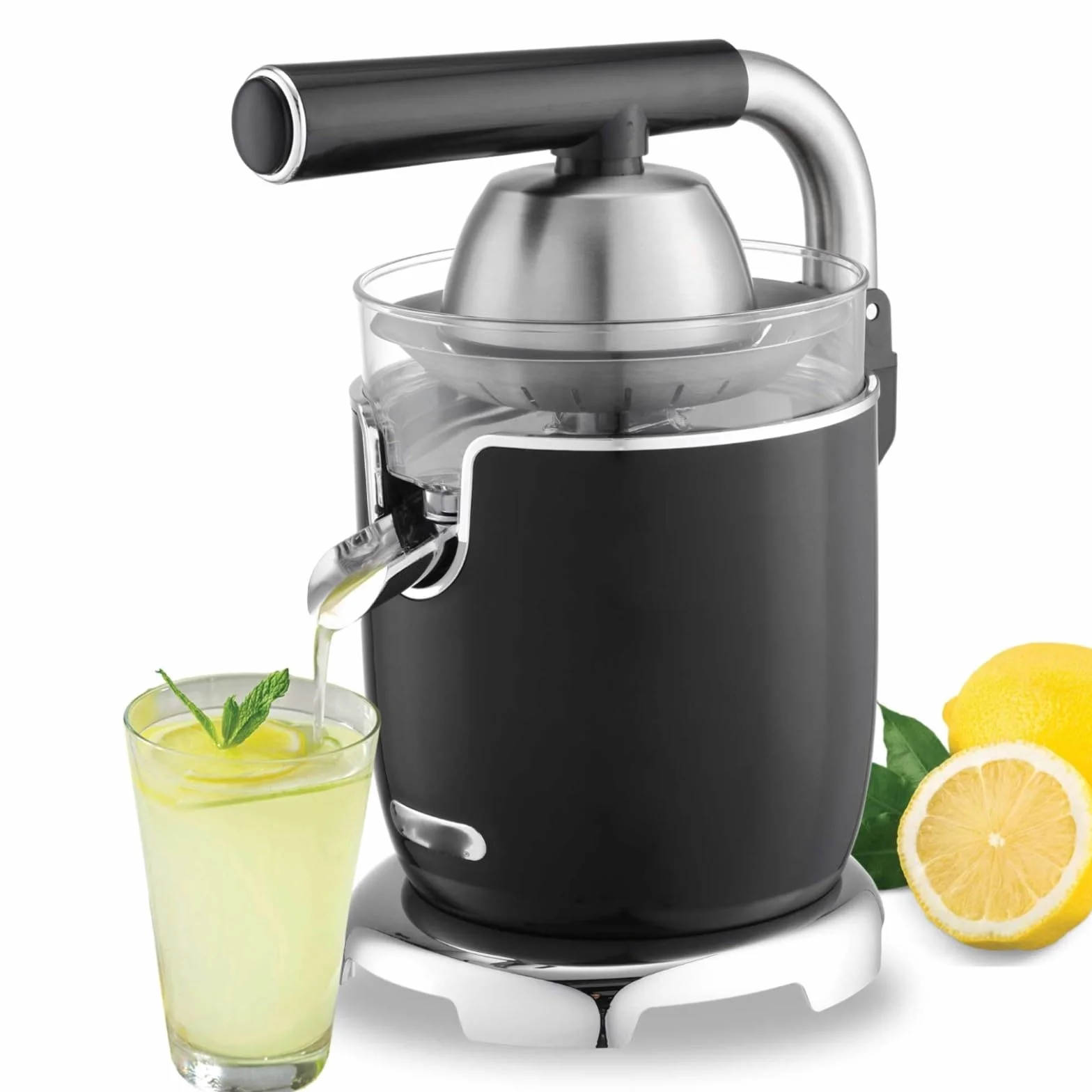 Exprimidor eléctrico de cítricos, potente exprimidor de naranja, limón, lima y pomelo con palanca ergonómica, 2 conos, piezas aptas para lavavajillas