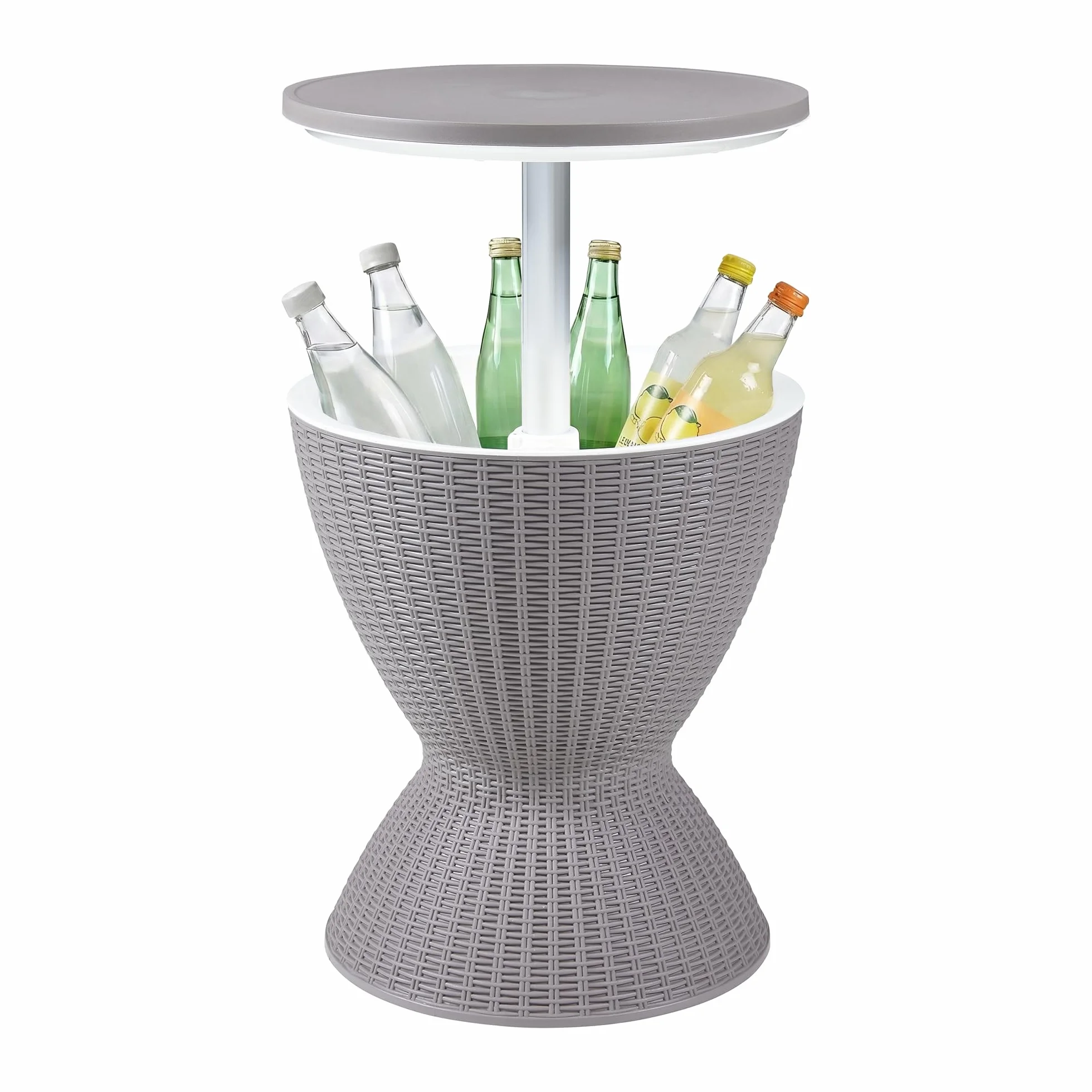 casa.pro Mesa Nevera Jardín Atessa Cubitera de Hielo con Bandeja Elevable Nevera para Playa Terraza Capacidad 30 L Aprox. 40 Latas Imitación Ratán Polipropileno 58xØ49cm - Marrón Claro