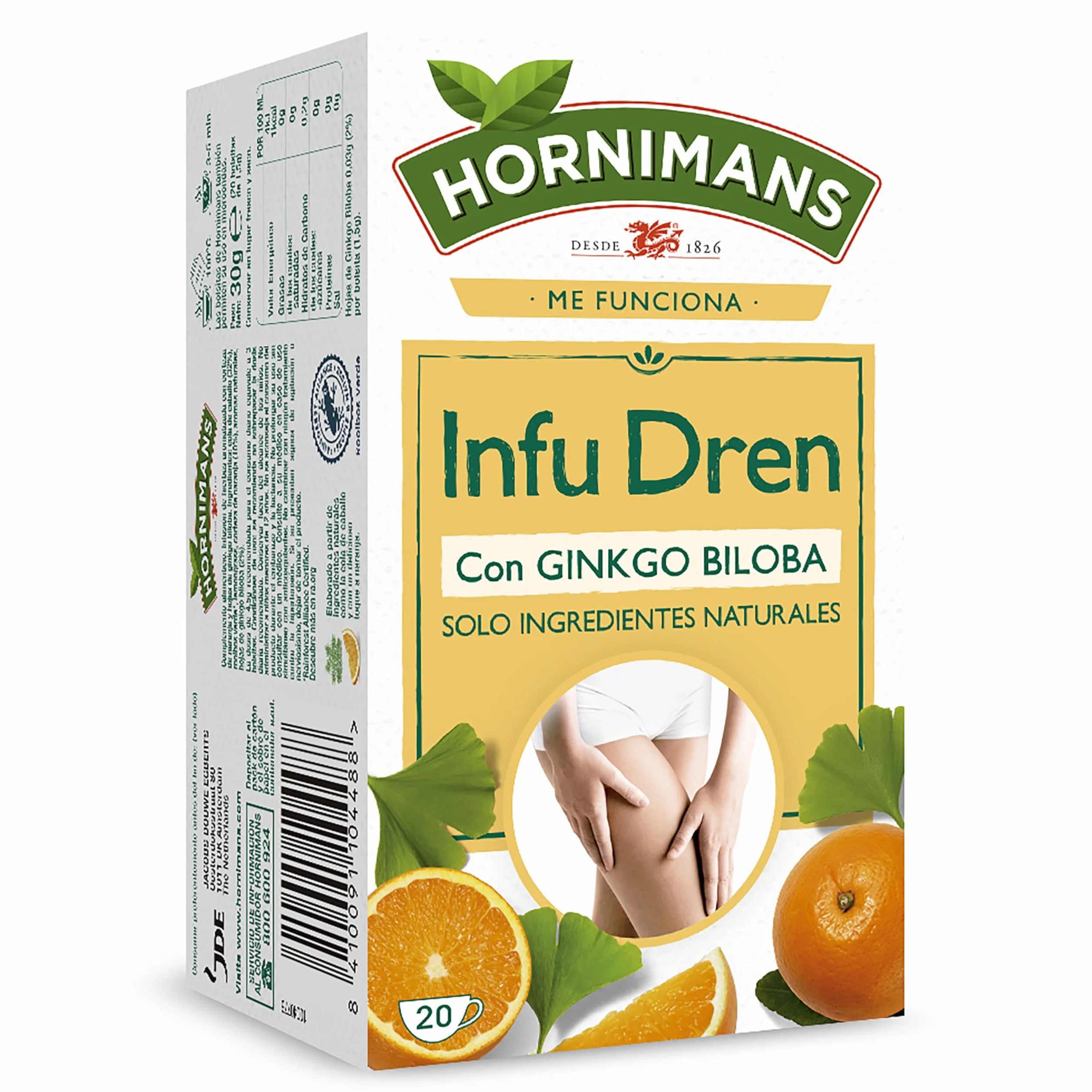 Hornimans Infu Dren Ginkgo Biloba Cola de Caballo 100% Natural 20 bolsitas Sin Teína