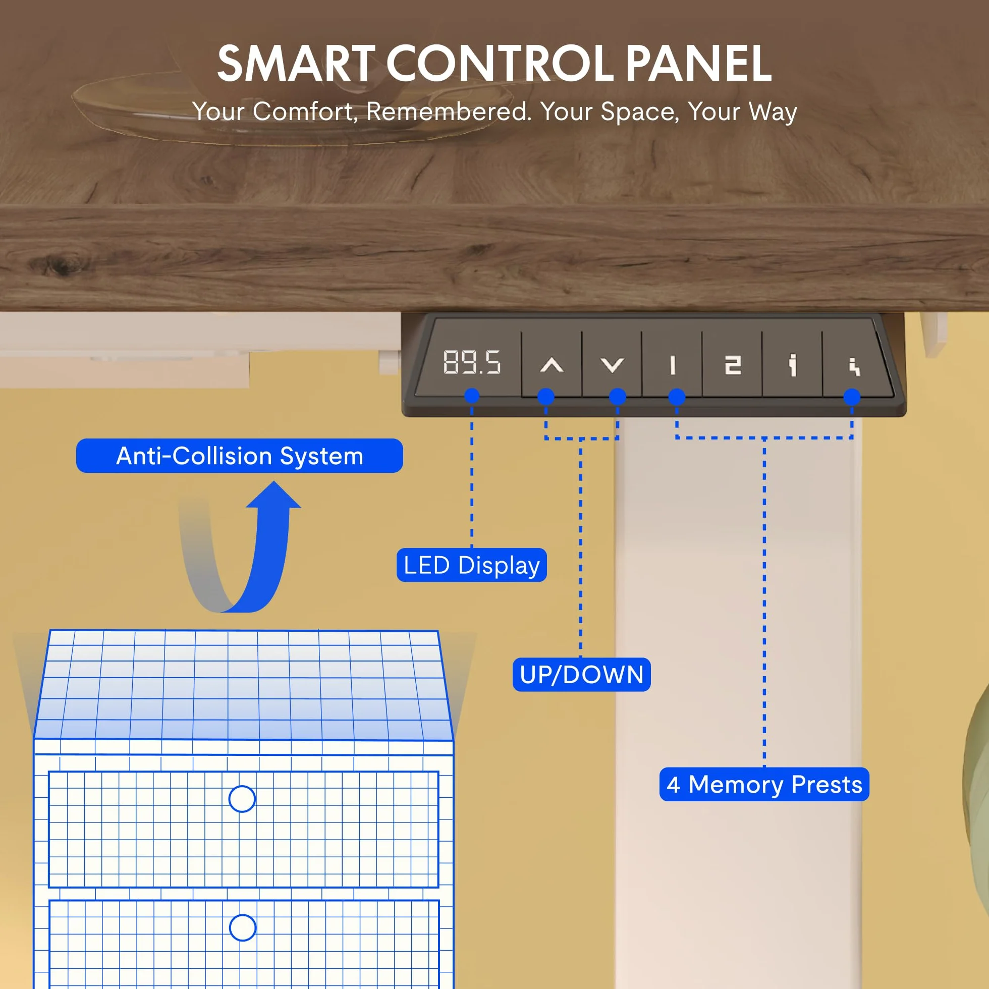 FLEXISPOT Escritorio Elevable Eléctrico con Tablero Acabado de Roble Hecho en UE,140×80cm,Altura Ajustable 71-120cm,Capacidad 80 kg,para Oficina,Trabajo Remoto,Hogar y Empresa,Roble Café + Negro