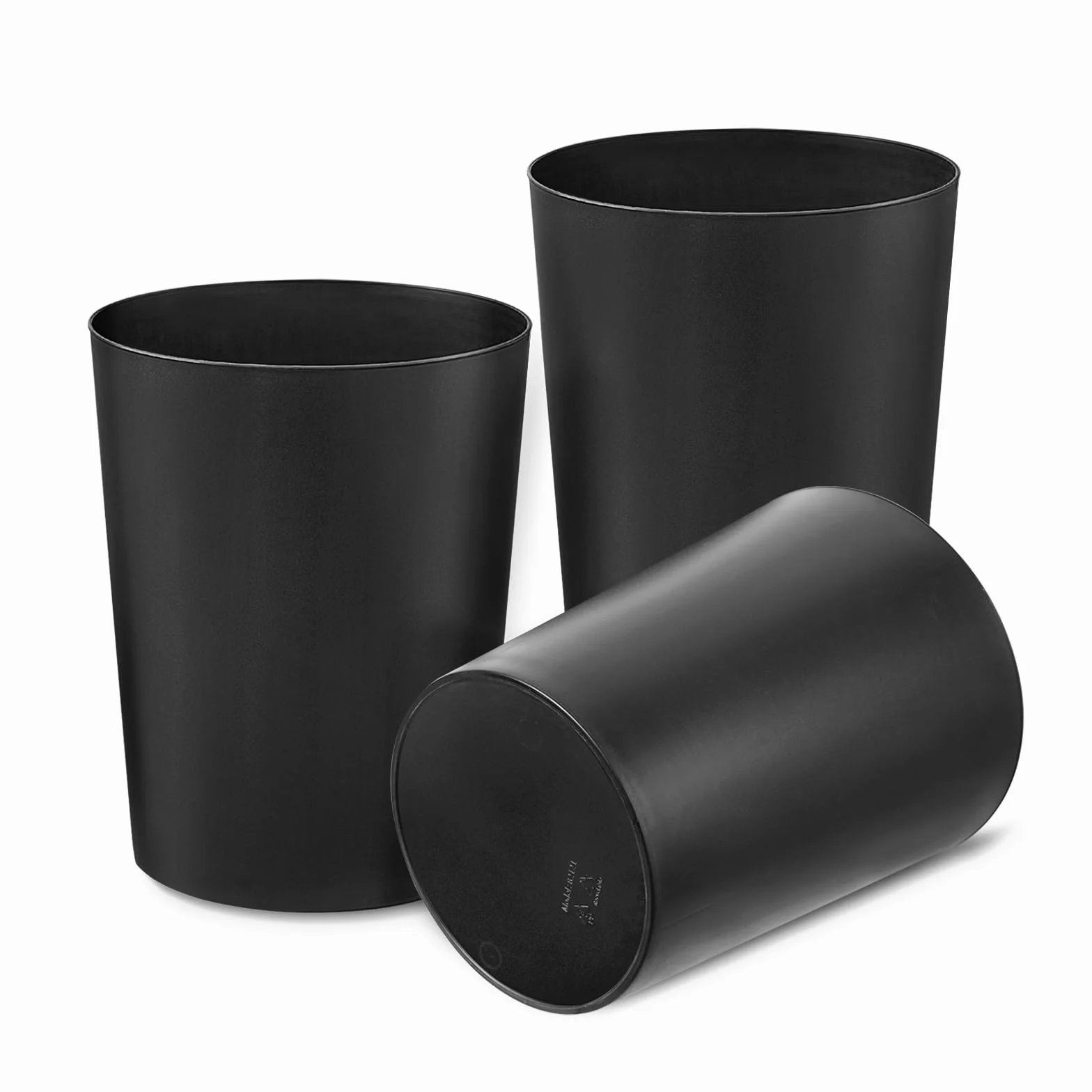 Cetomo Bote de Basura Plástico 7.2L Papelera Pequeña Minimalista Apilable Negro Pack 3