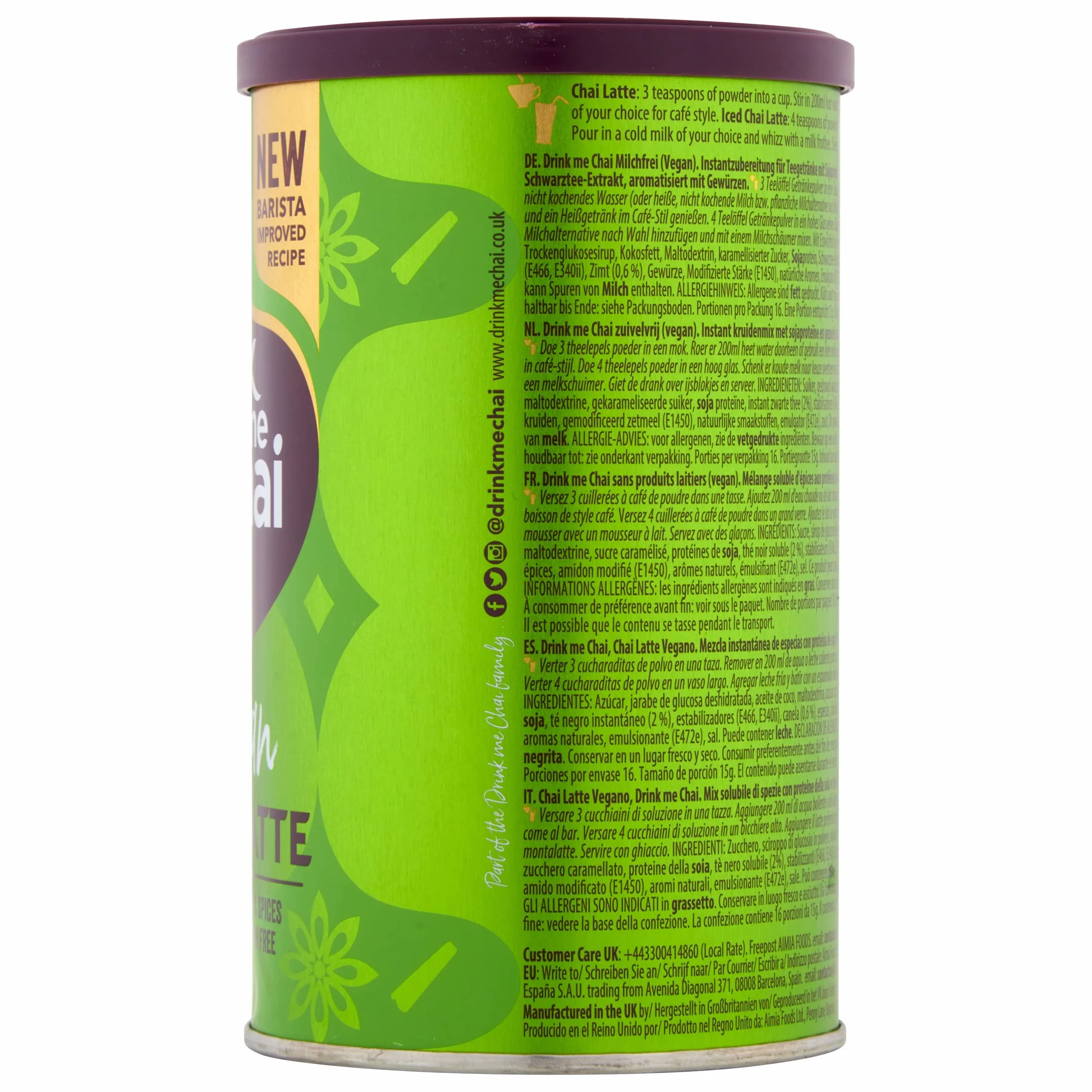 Drink me Chai Chai Latte Vegano 250 g Té en Polvo 16 Porciones
