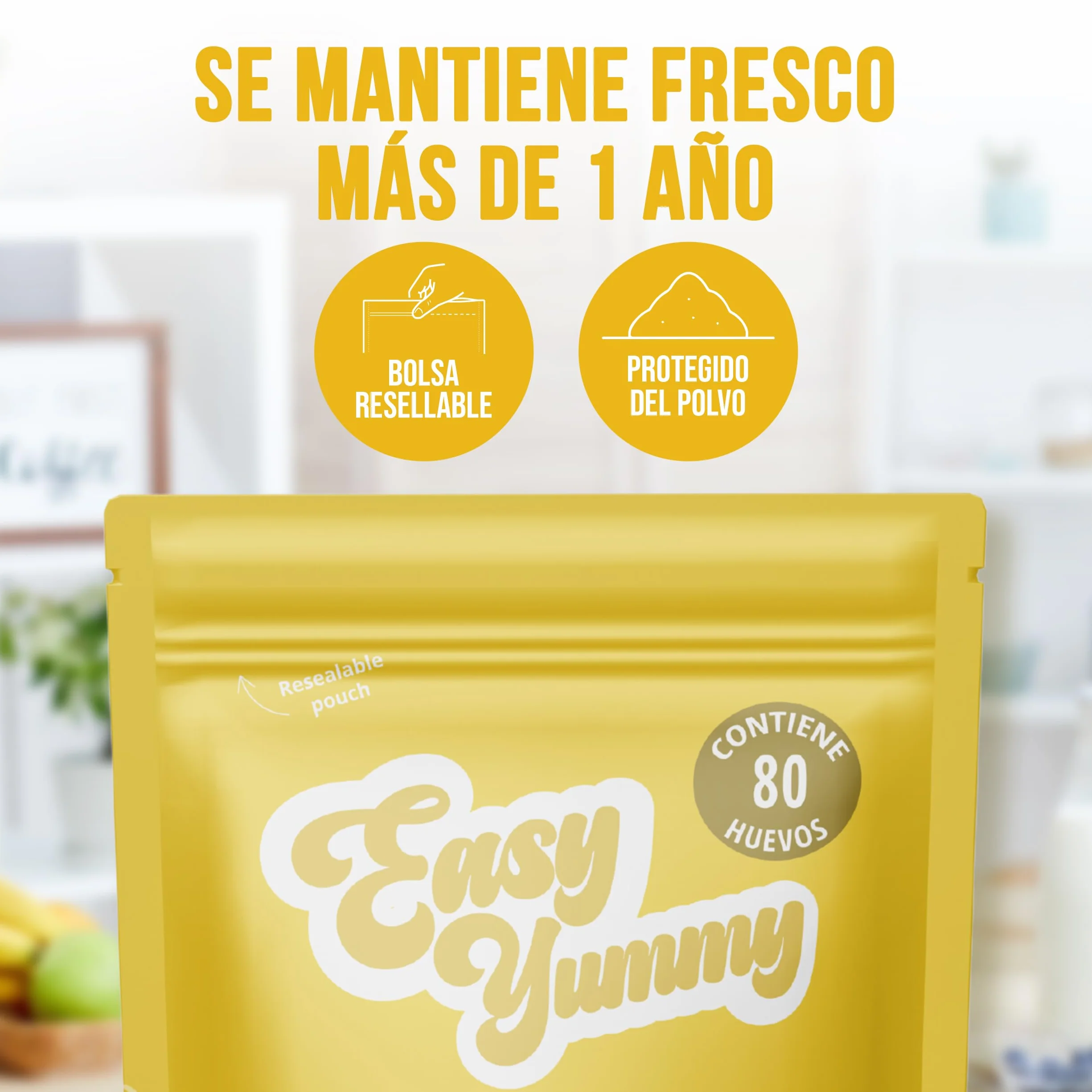 EASY YUMMY Huevo Entero en Polvo 1kg 100% Huevo en Polvo