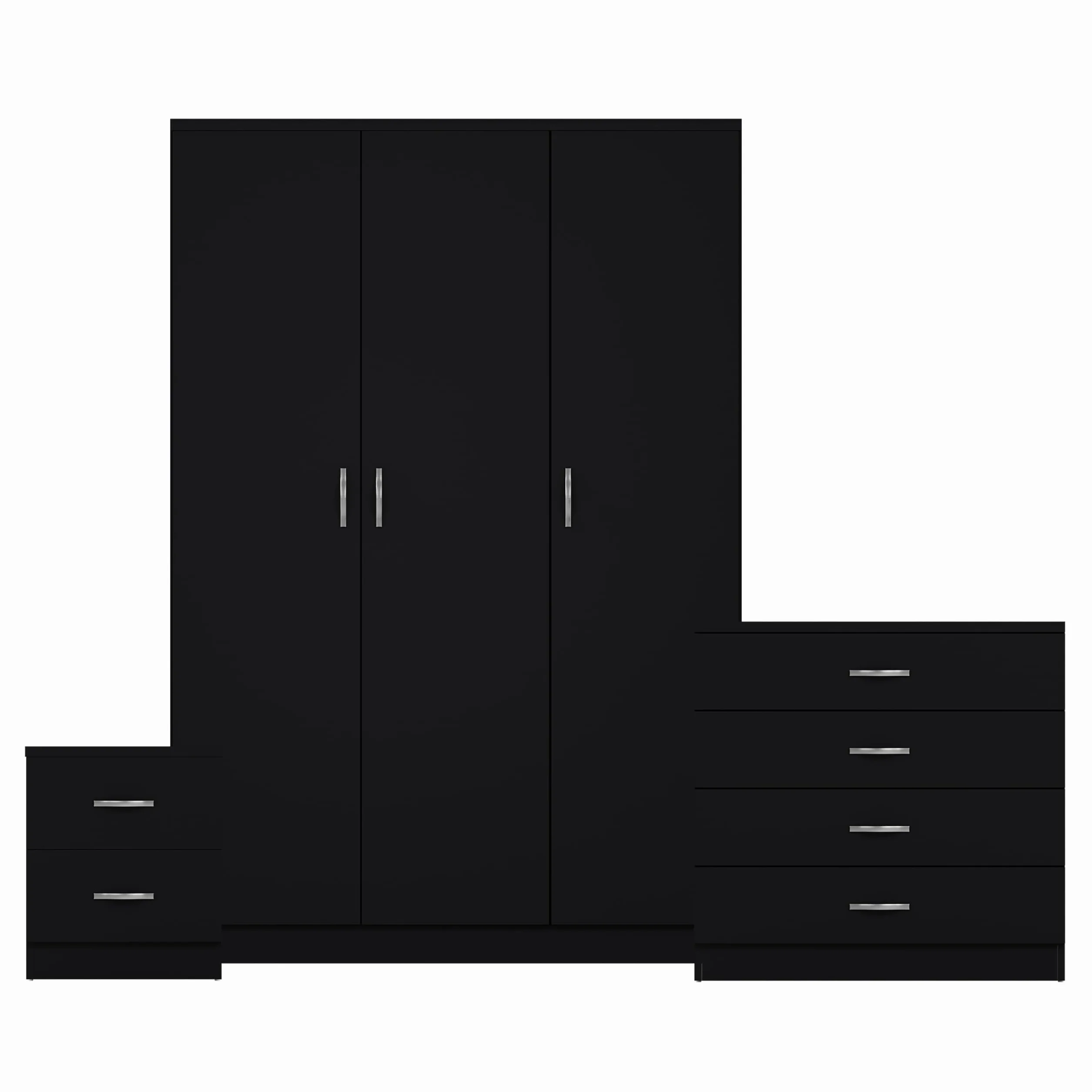 Vida Designs Riano - Juego de dormitorio de 3 piezas (mesita de noche de 2 cajones, cómoda de 4 cajones, armario de 3 puertas), color negro (5)