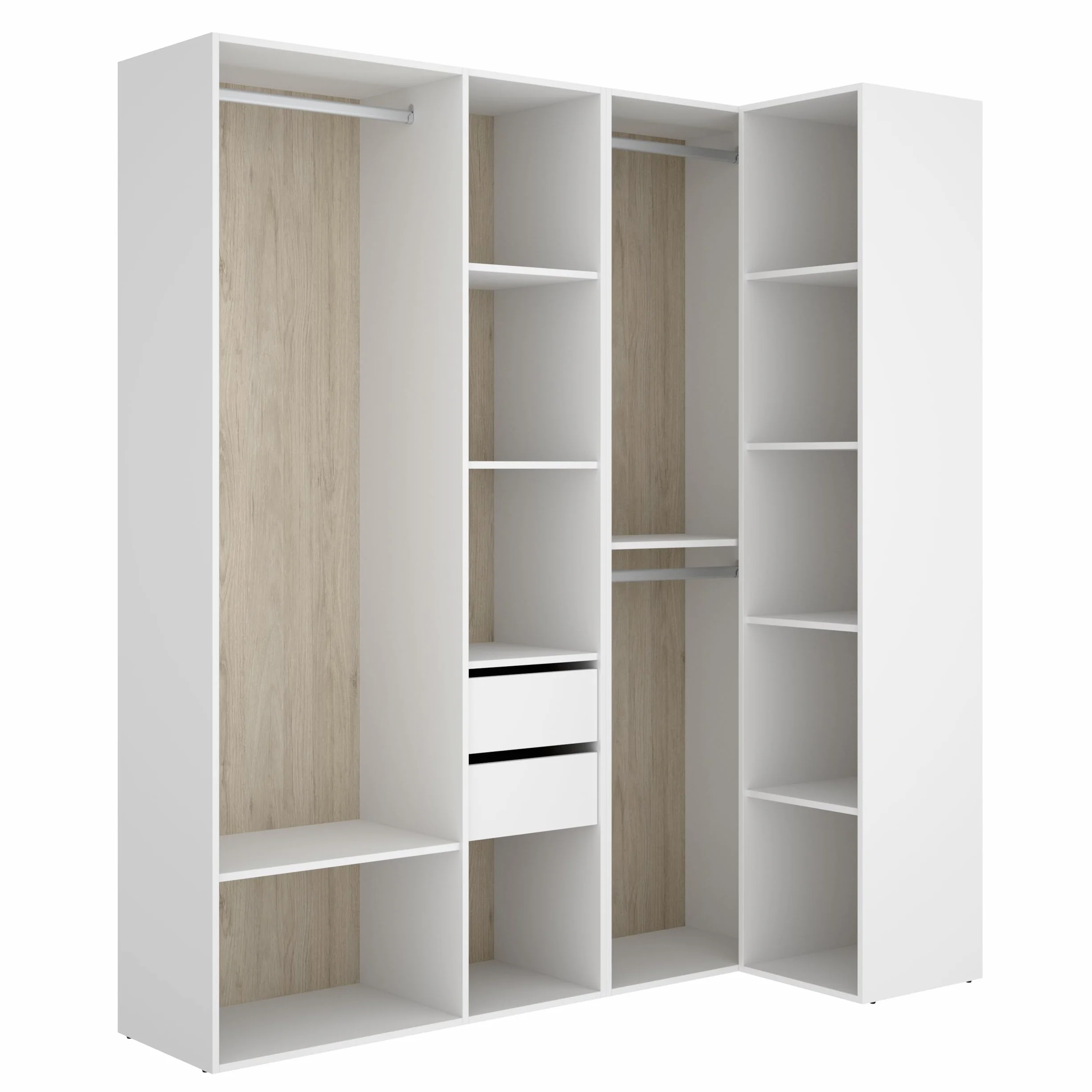 DEKIT GRUPO RIMOBEL SUIT - Conjunto de armario-vestidor rinconero con dos cajones - BLANCO/NATURAL - 205 x 1825 x 79,5