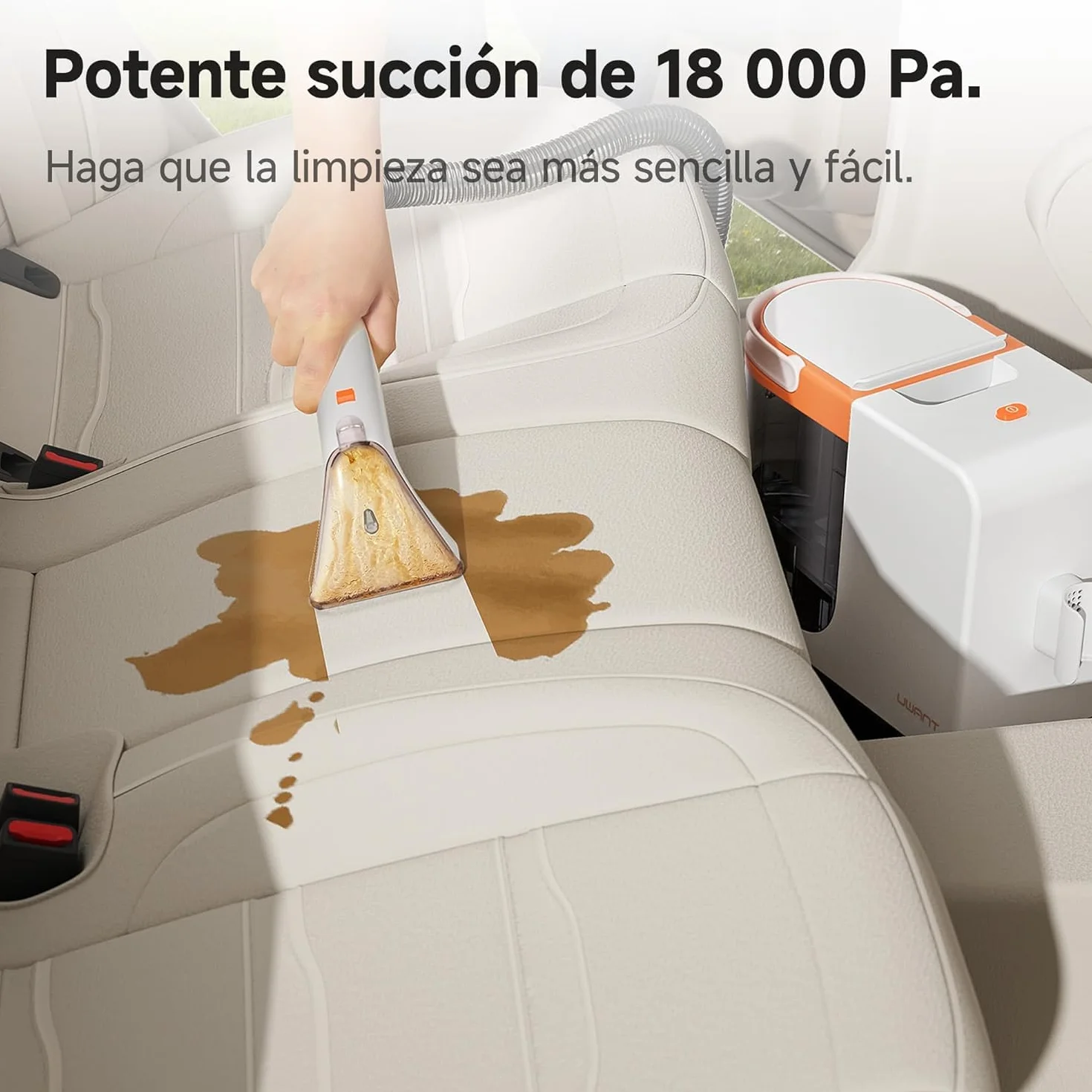 Uwant Limpiador de Tapicerías y Alfombras 18kPa Potente Succión, Máquina Limpiadora Portátil con Autolimpieza, Limpiador de Manchas para Mascotas con Herramientas y Solución, para Sofá, Coche set of 1