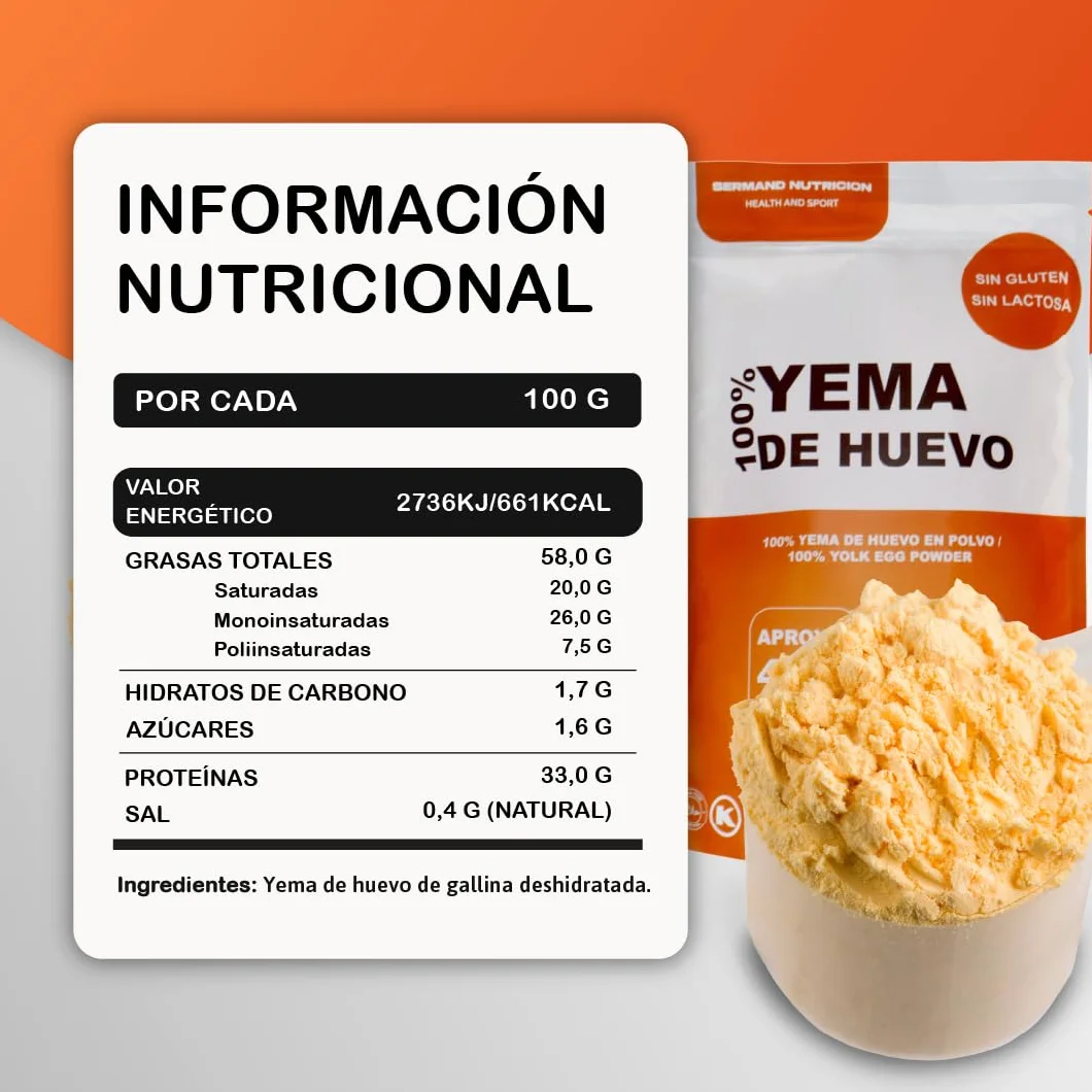 Yema de Huevo en Polvo 350 g Sin Aditivos Sin Lactosa Bolsa Zip