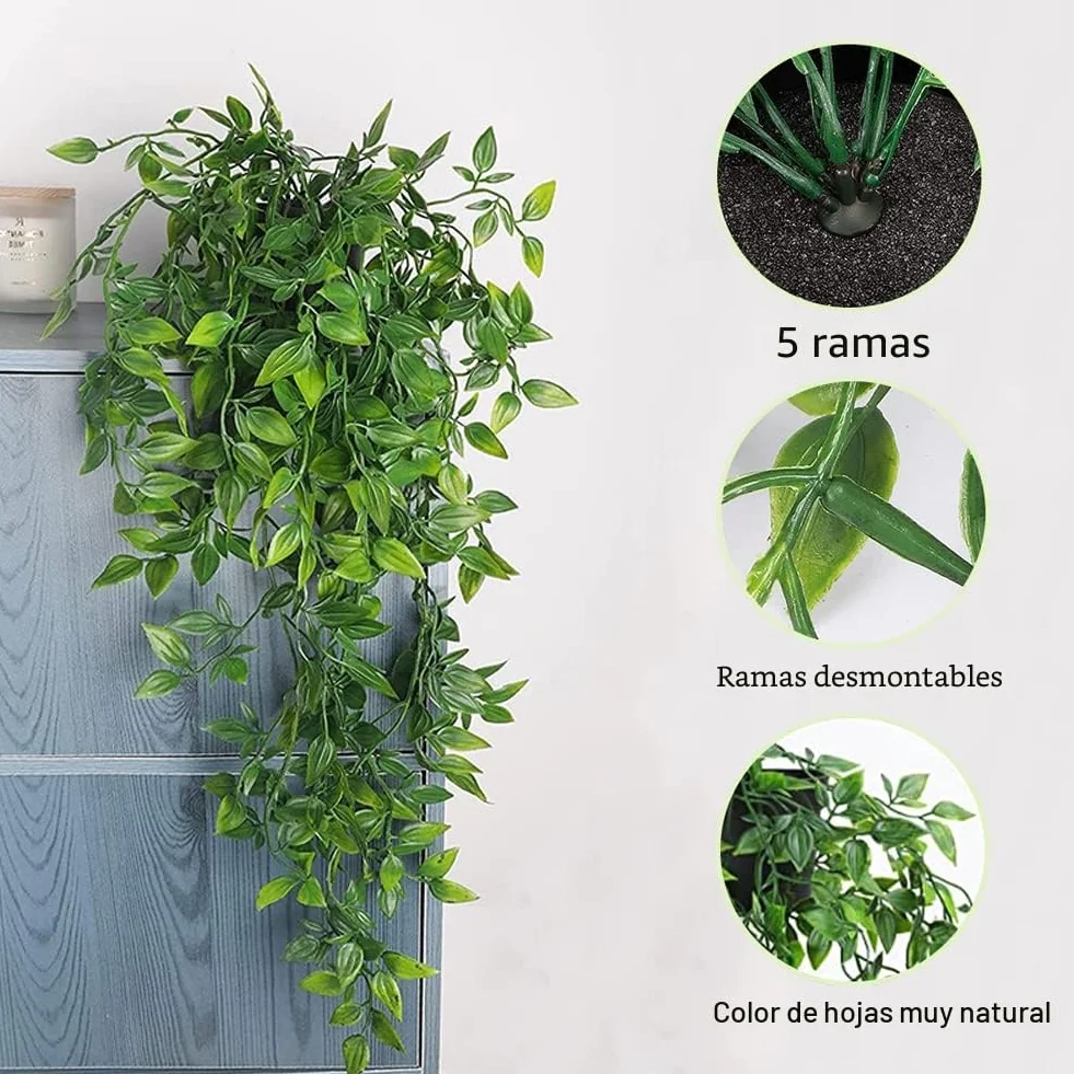 Plantas Artificiales Colgantes con Maceta, 2 Pcs Decorativas para Estante Interior