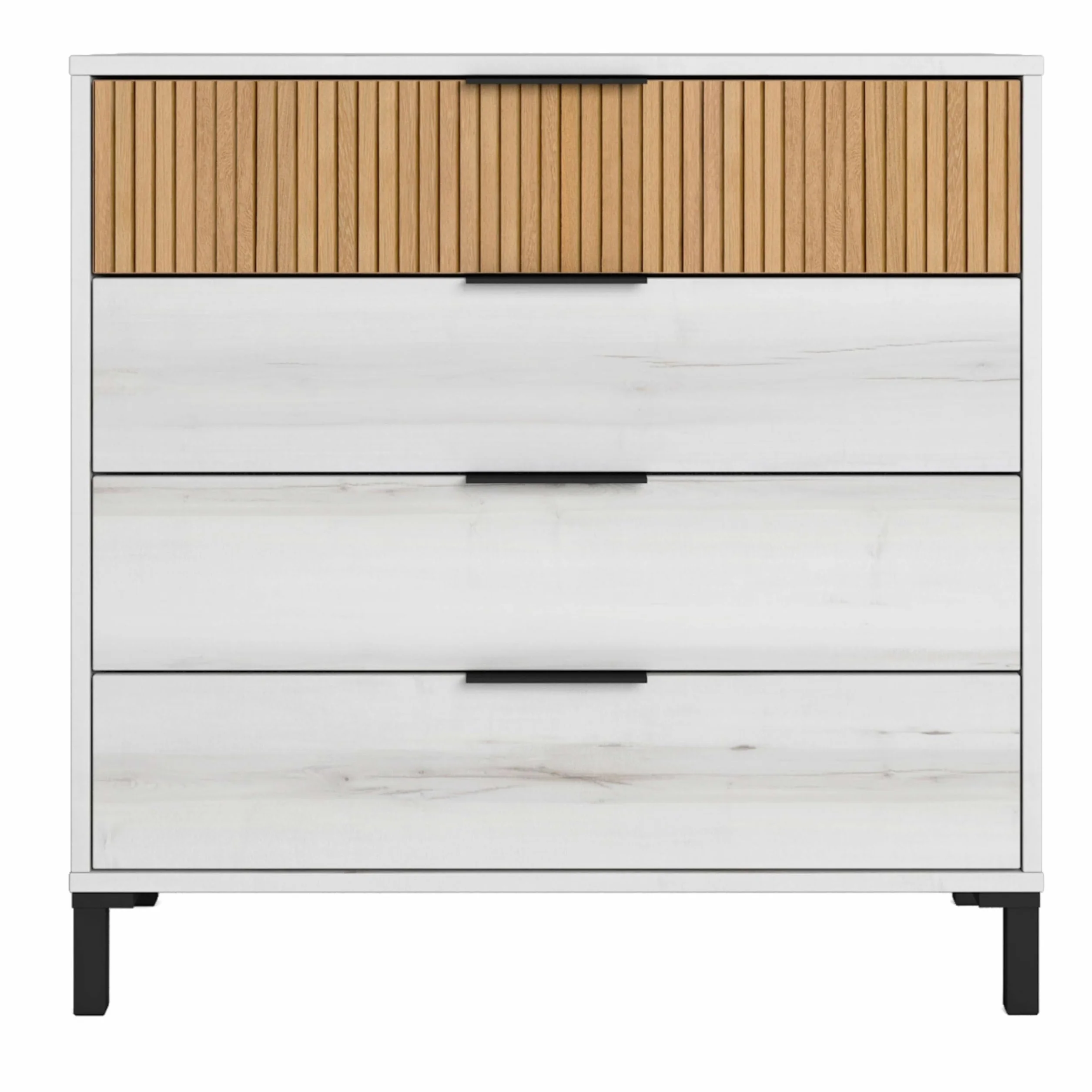 Miroytengo Pack Muebles Dormitorio Matrimonio Arles Nórdicos Modernos Color Blanco Albo y Roble Rayado