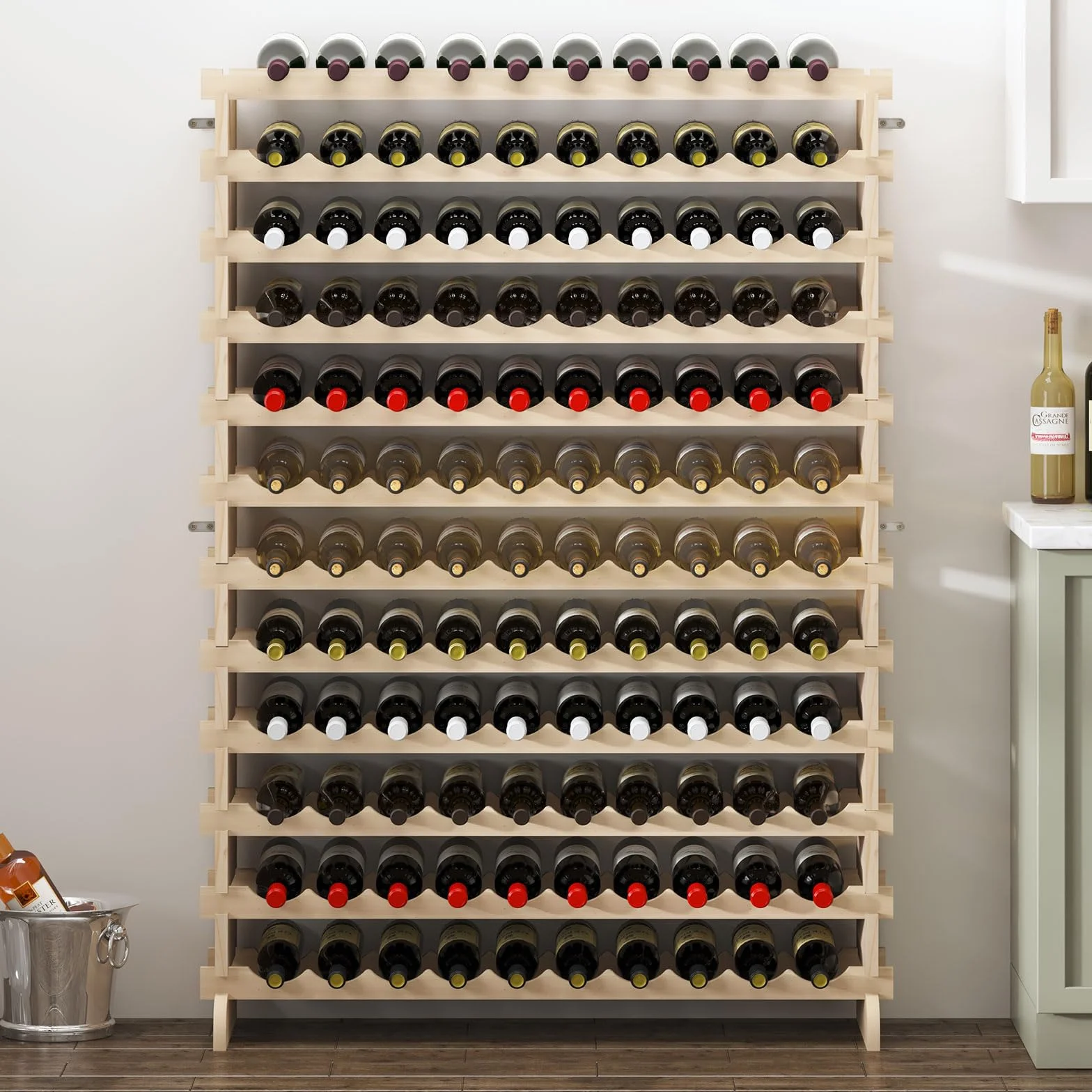 sogesfurniture Botellero de Madera para 120 Botellas de Vino con 12 Niveles, Soporte para Botellero Estante de Vino para Estantería de Presentación de Cocina y Barra