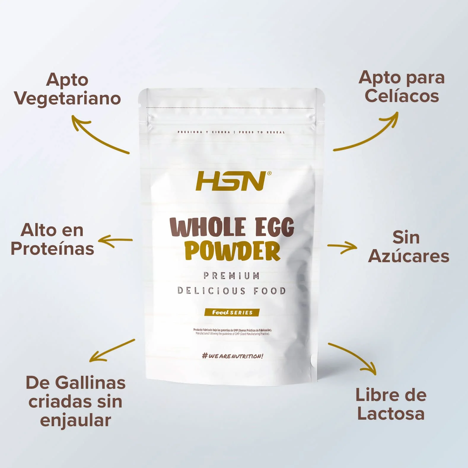 Huevo Entero en Polvo HSN 2 Kg Proteína 100% Pura de Huevos de Gallinas de Suelo no Enjauladas No-GMO Sin Gluten