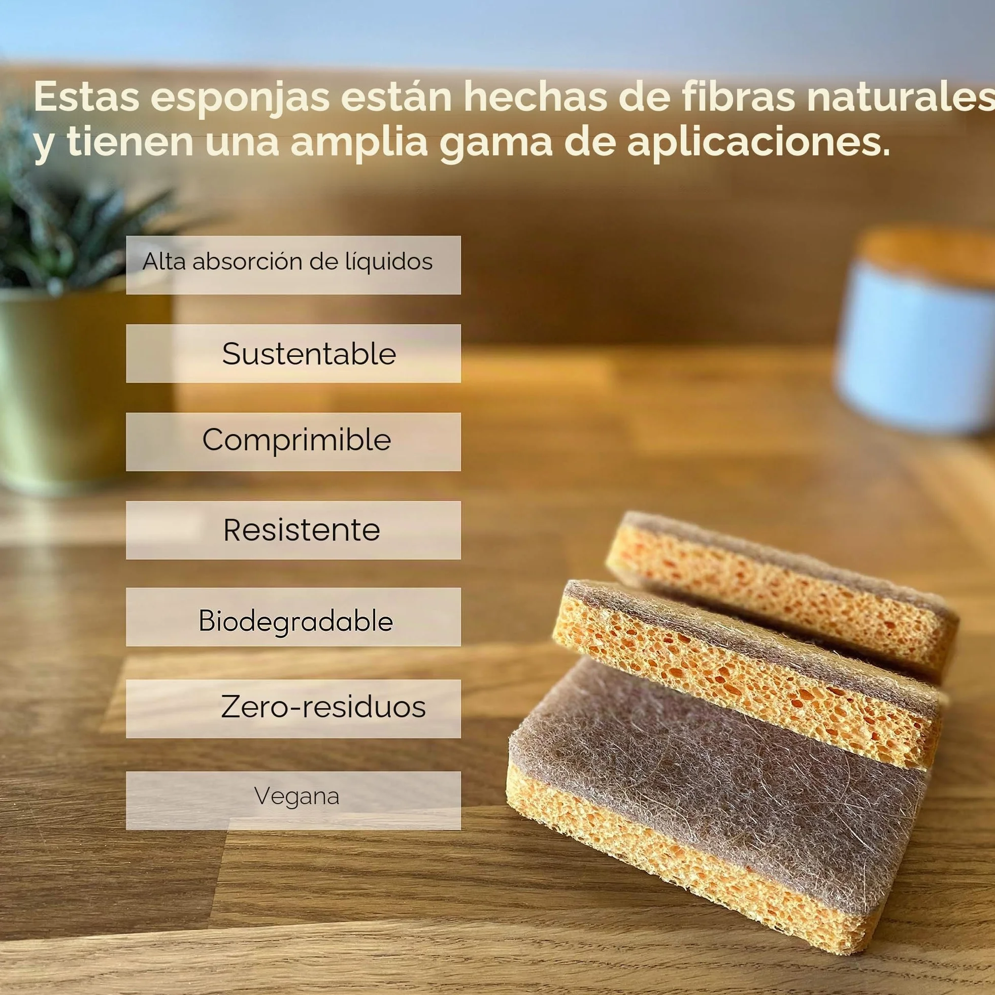 Esponjas naturales biodegradables ecológicas antiarañazos paquete de 6 para cocina y baño