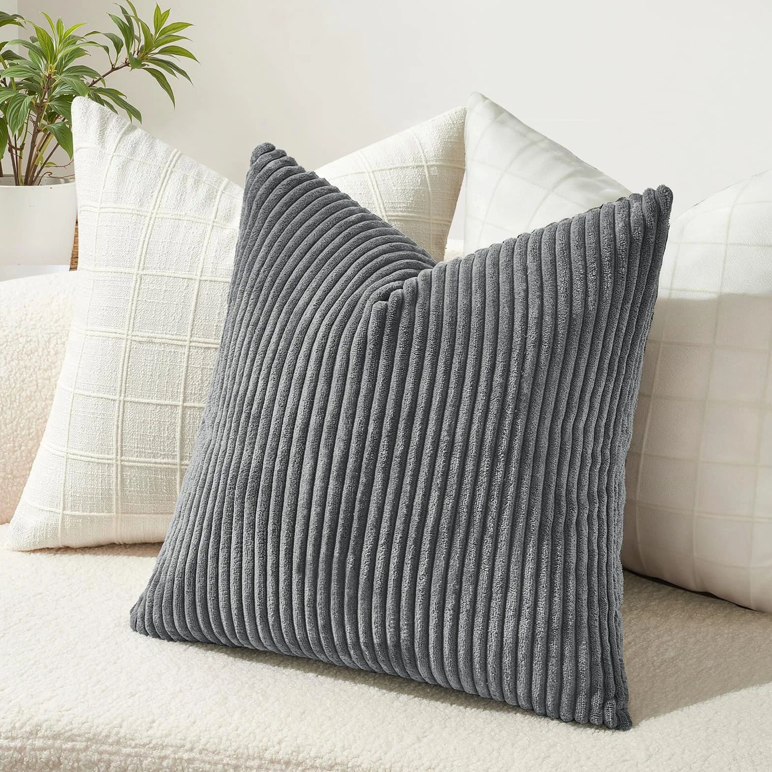Topfinel Fundas Cojines 45x45 Gris Oscuro Pana Decoracion Hogar Moderno Sala 2 Piezas