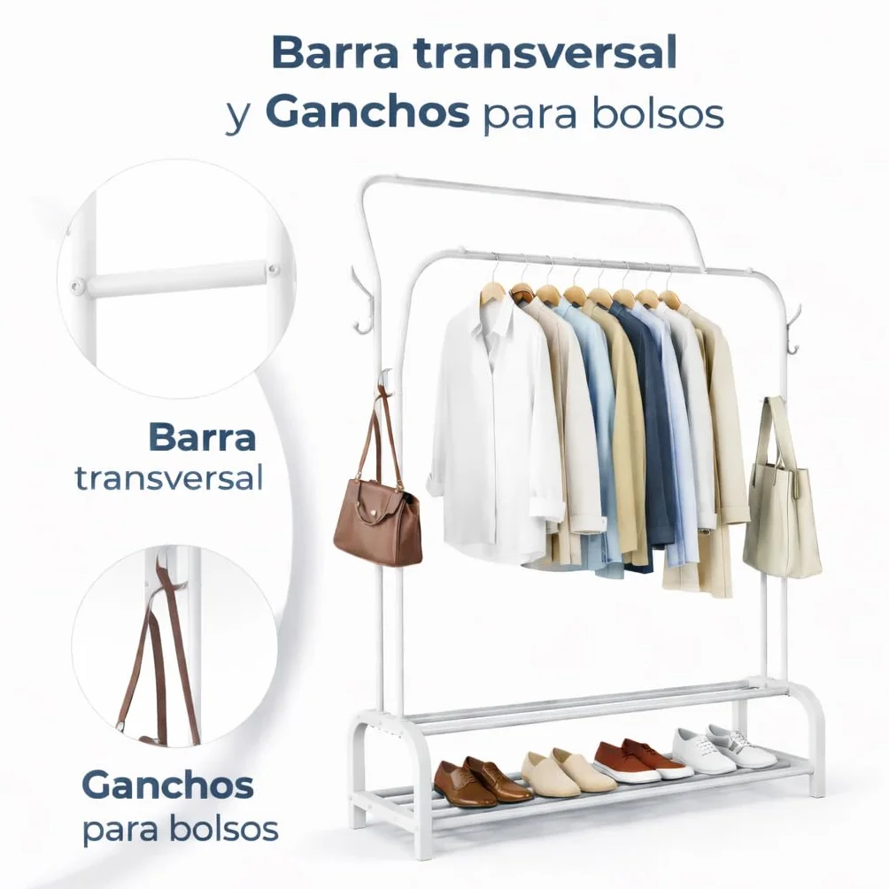 T-LOVENDO.ES Perchero Burro Doble Ropa Metálico Negro con Zapatero Inferior