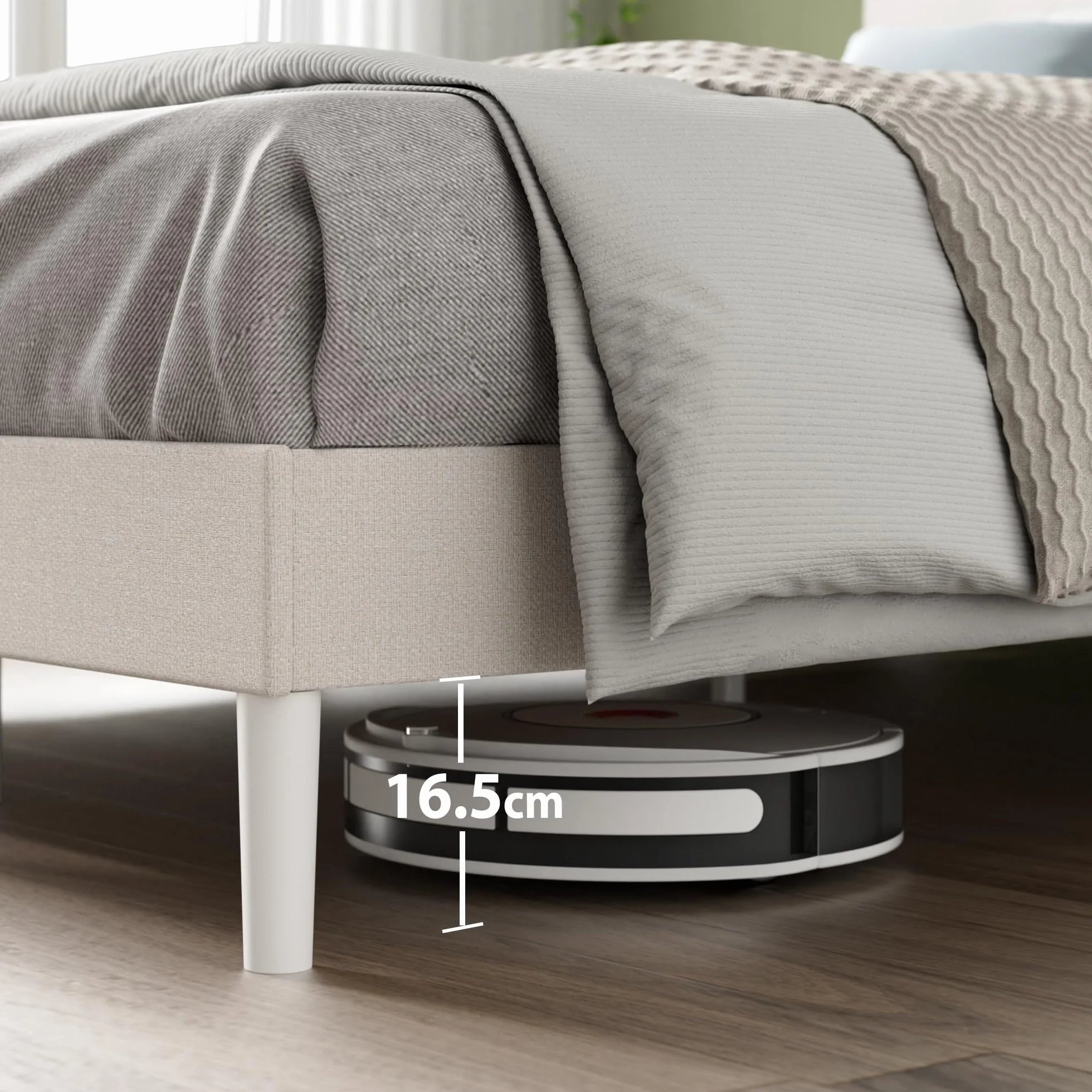 Zinus Piper Somier 135x190 cm - Altura 30 cm - Base Cama Matrimonio Tapizada con Cabecero - Láminas de Madera - Montaje Fácil- Blanco Roto