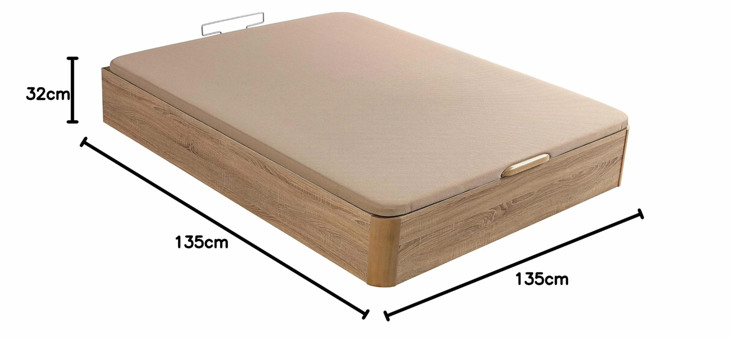 What The Sleep | Canapé Abatible de Madera Gran Capacidad | 135x190 | Montaje y Retirada Usado Incluido | Natural | 32 cm | Apto Todos Colchones | Esquinas Delanteras Redondeadas | Storage Bed